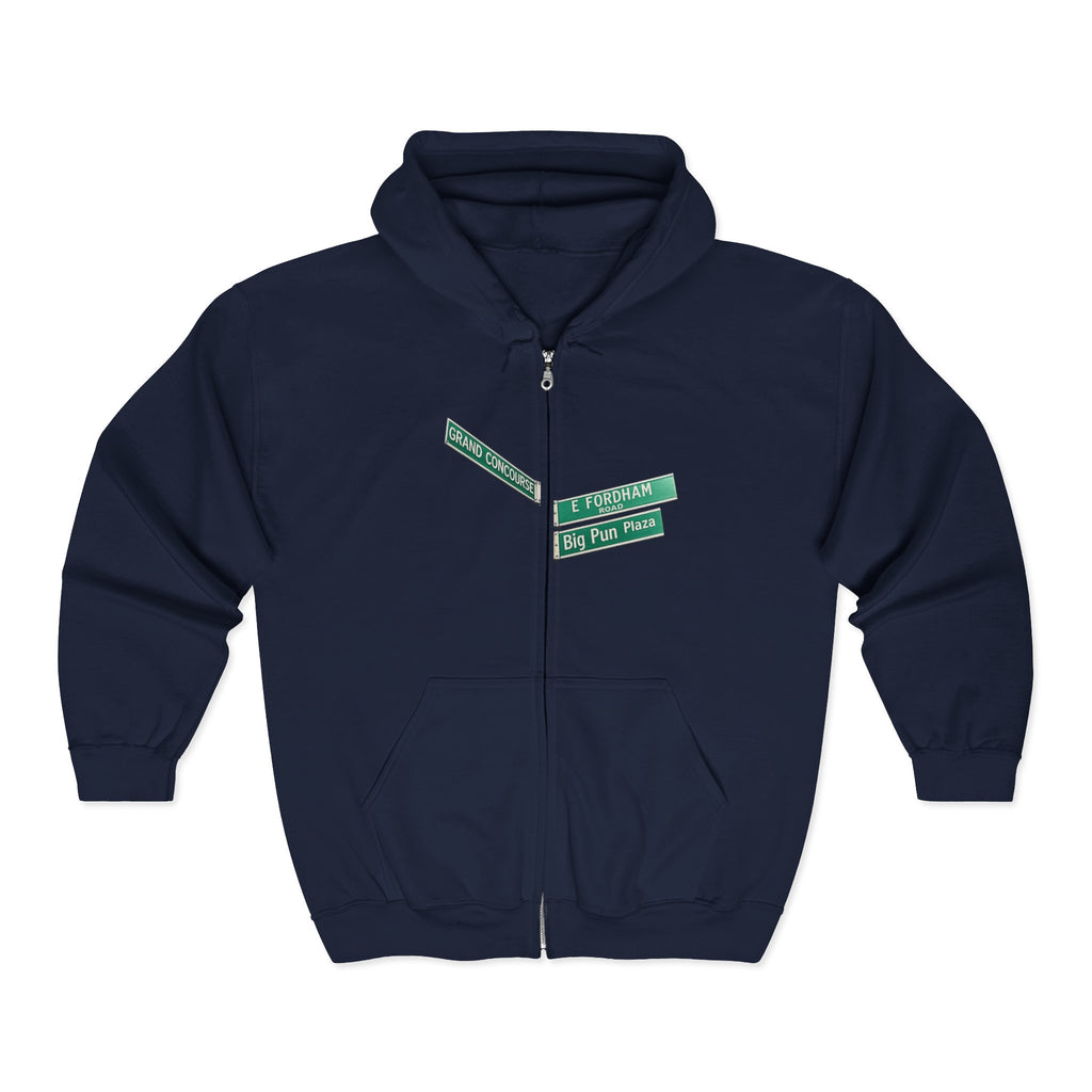 Bronx Street Sign Zip Up Hoodie   NYC Big Pun Grand Concourse Fordham Road Hooded Sweatshirt