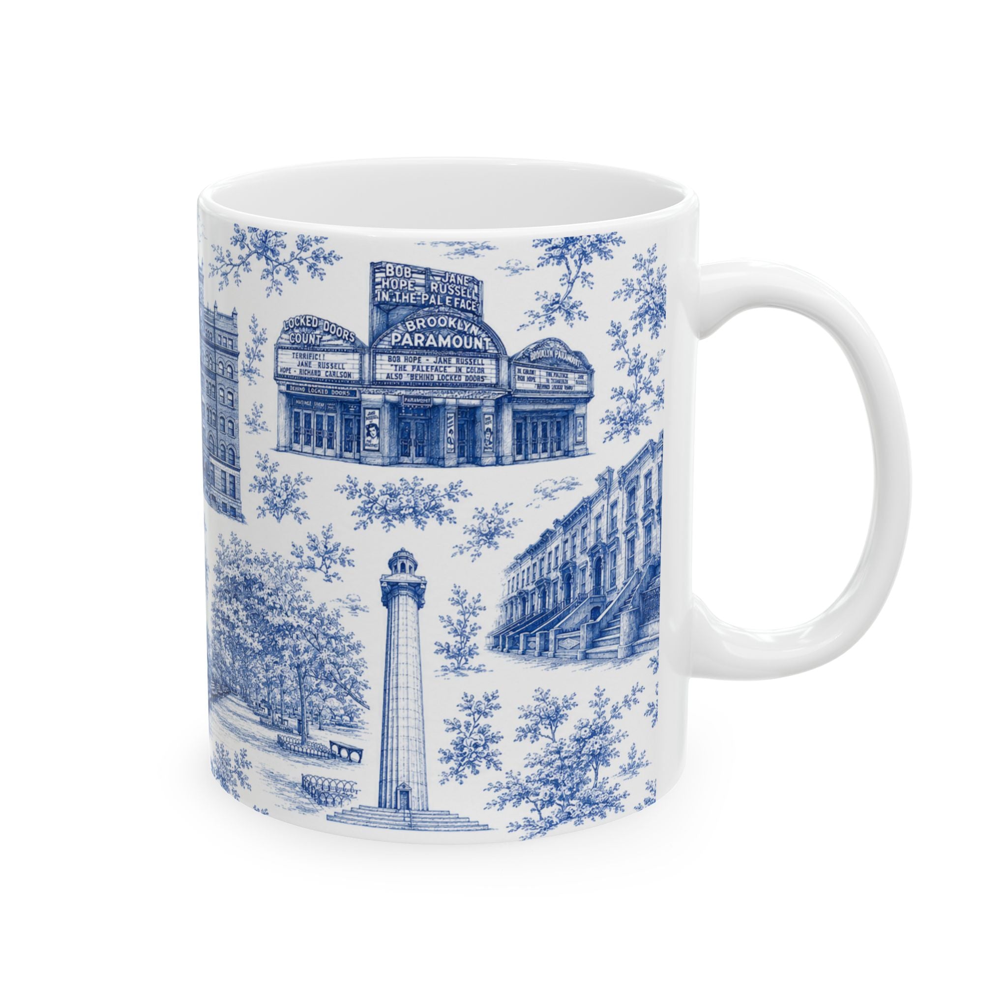 Fort Greene Blue Toile de Jouy Mug | NYC Chinoiserie Ceramic Coffee Cup