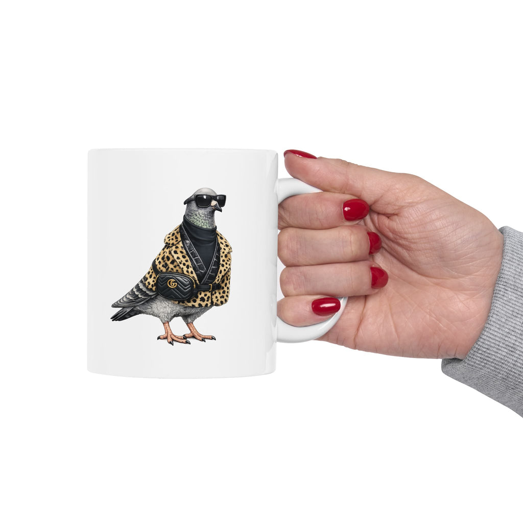 Customizable Staten Island NYC Pigeon Mug | NYC Leopard Print Bird Lovers Ceramic Coffee Cup