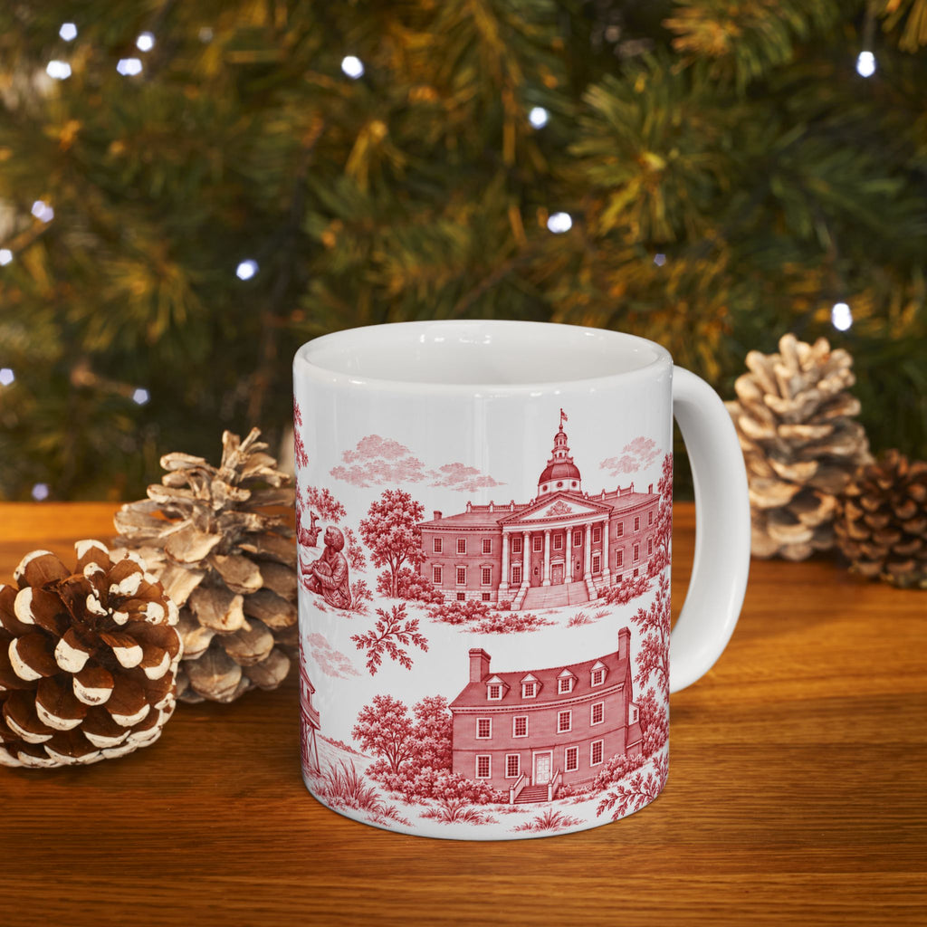 Annapolis Red Toile de Jouy Ceramic Mug – Vintage Scenic 11oz