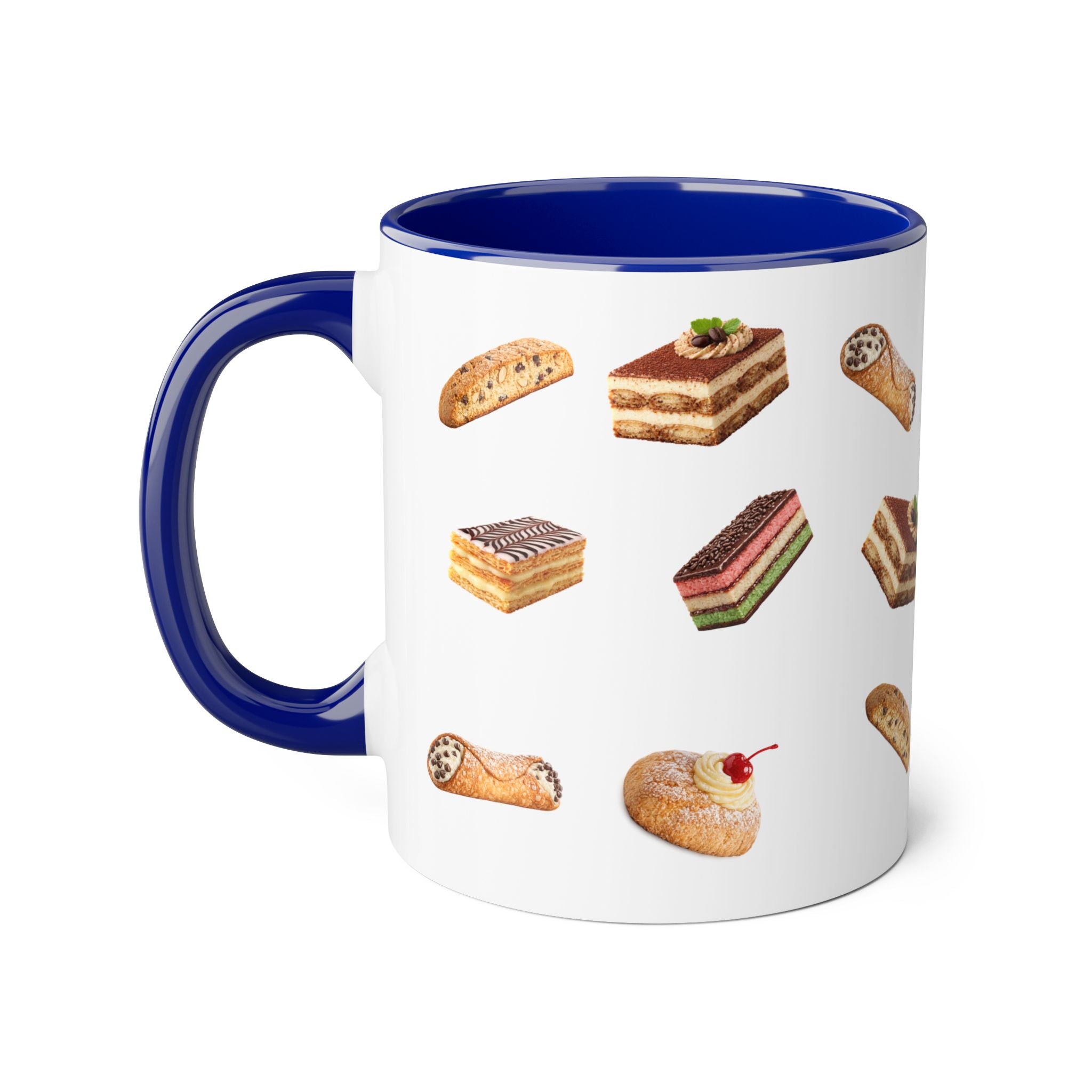 NYC Italian Bakery Pattern Mug | Cannoli Rainbow Cookie Zeppoli Tiramisu Biscotti Napoleon 11oz Ceramic Coffee Cup