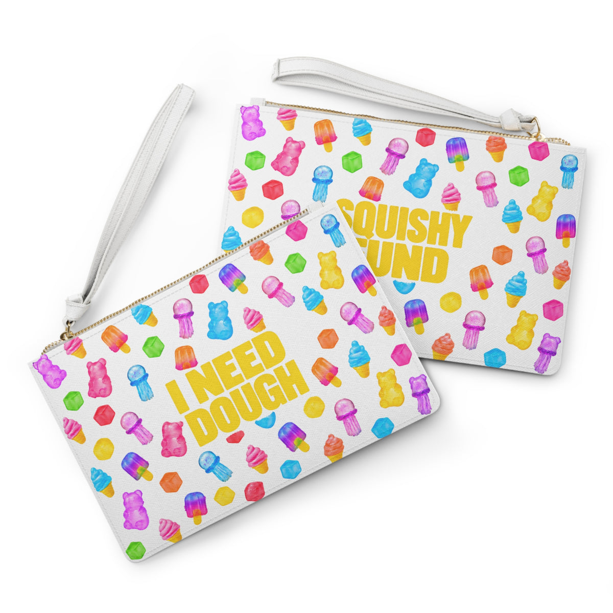 "Squishy Fund" Clutch Bag — "I Need Dough" Colorful Squishies Wallet