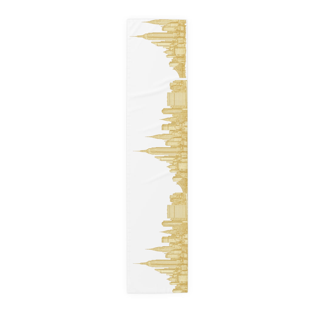 Gold Midtown New York City Skyline Table Runner — NYC Manhattan Cityscape Table Decor for Modern Dining