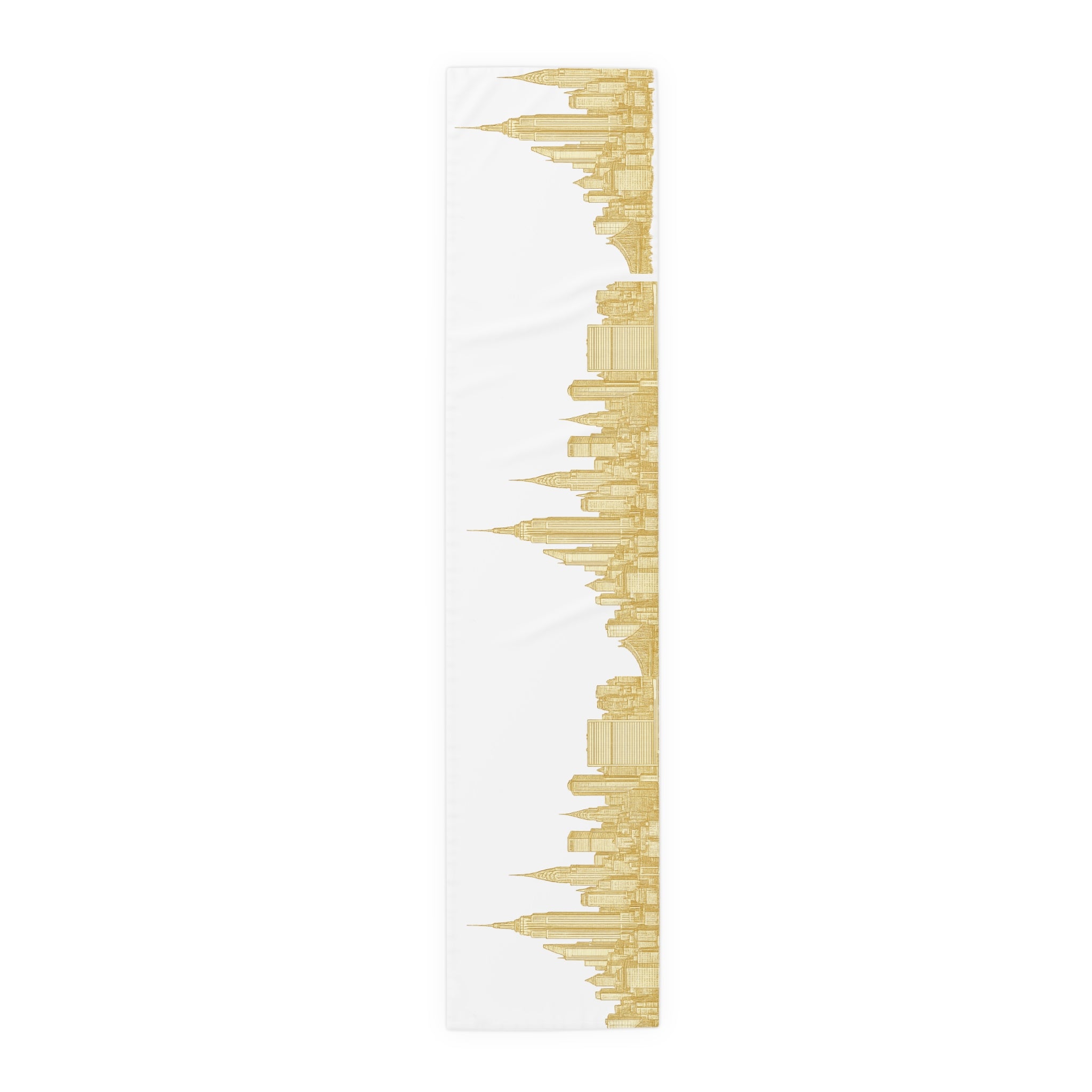 Gold New York City Skyline Table Runner — NYC Manhattan Cityscape Table Decor for Modern Dining