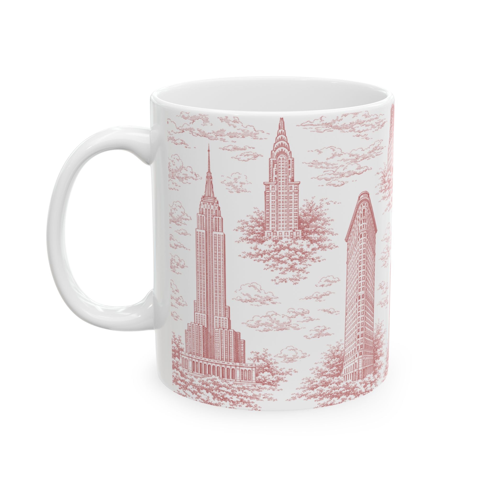 Manhattan Red Toile de Jouy Mug | New York City Chinoiserie Ceramic Coffee Cup