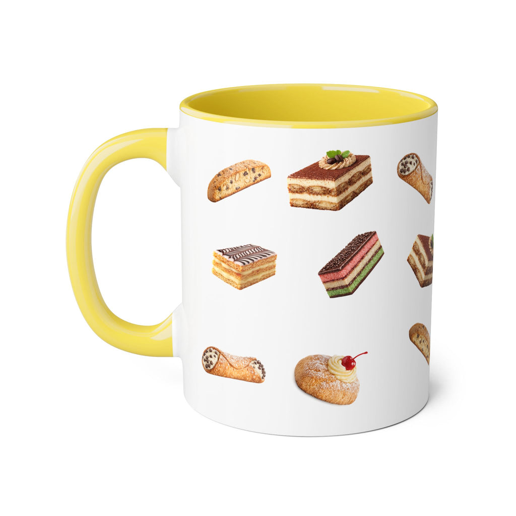 NYC Italian Bakery Pattern Mug | Cannoli Rainbow Cookie Zeppoli Tiramisu Biscotti Napoleon 11oz Ceramic Coffee Cup