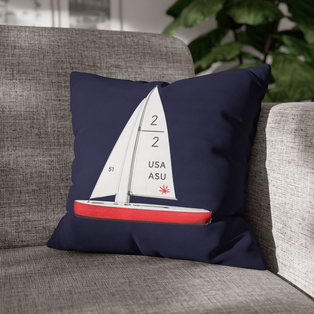 Funda de almohada cuadrada de 16" x 16" con velero modelo de Central Park – Funda decorativa azul marino (relleno de almohada no incluido)