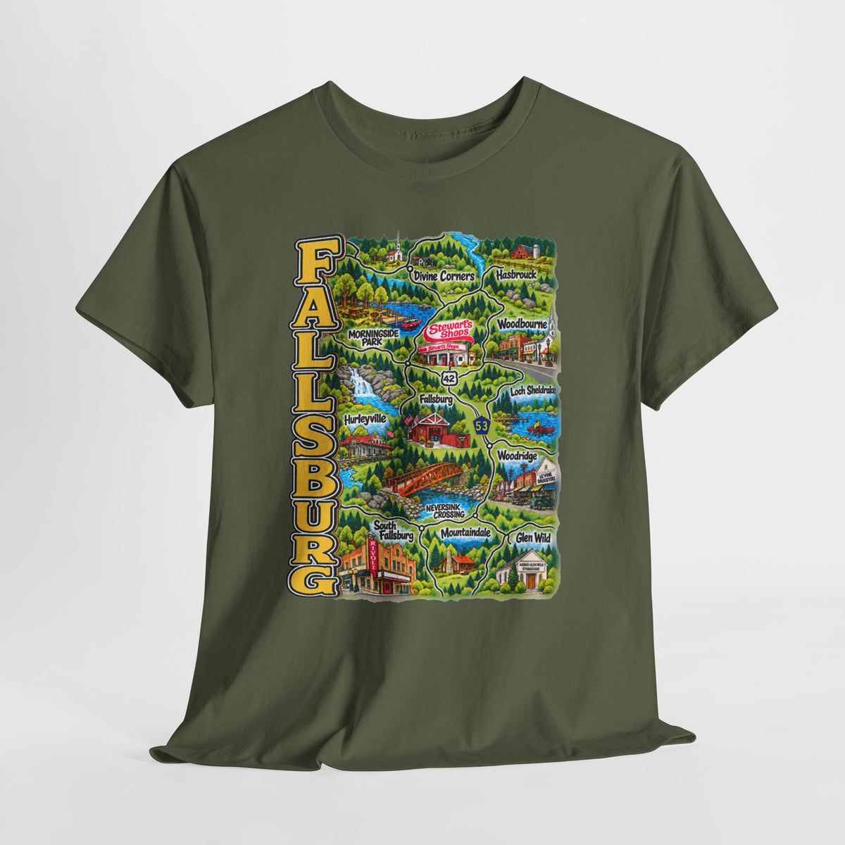 Fallsburg, NY Map T-Shirt  Catskills Upstate New York Tee