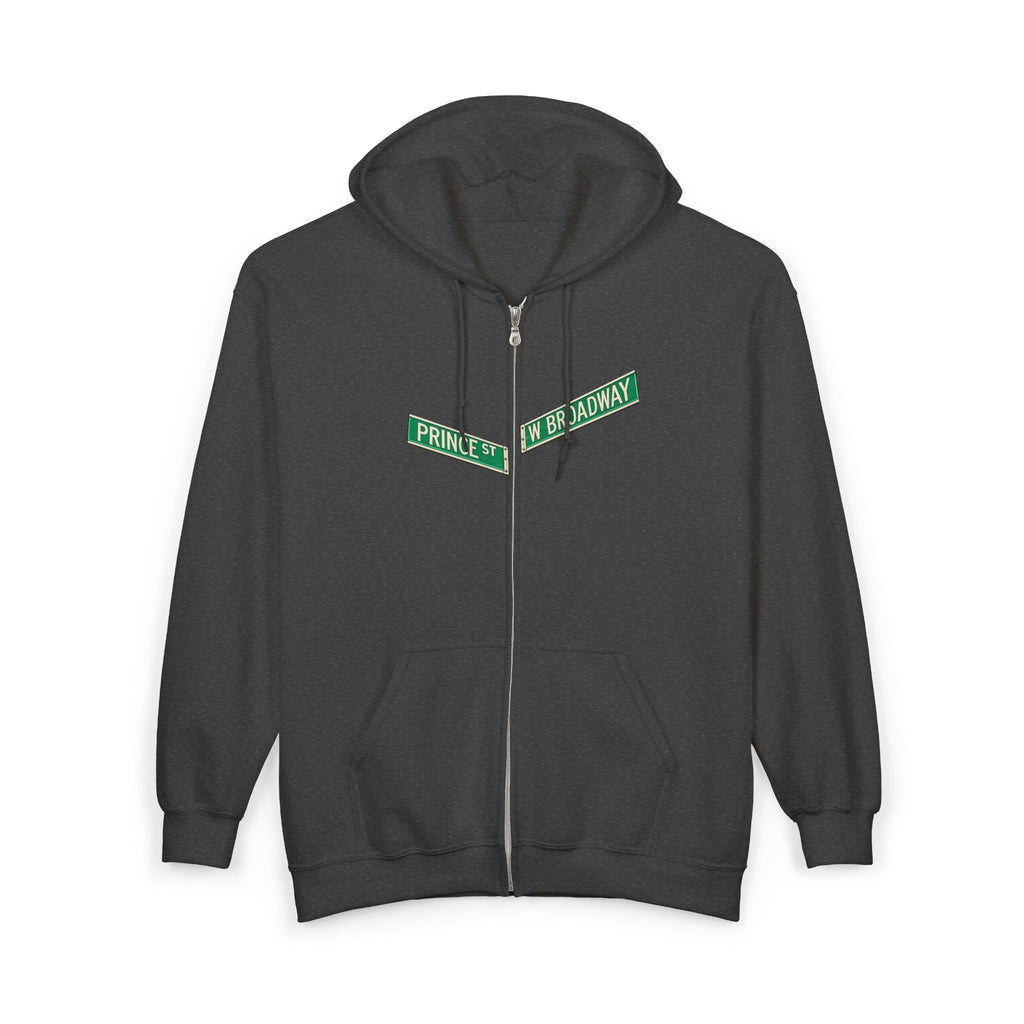 Sudadera con capucha y cremallera con letrero de SoHo Street | Nueva York centro de Manhattan Prince y West Broadway sudadera con capucha