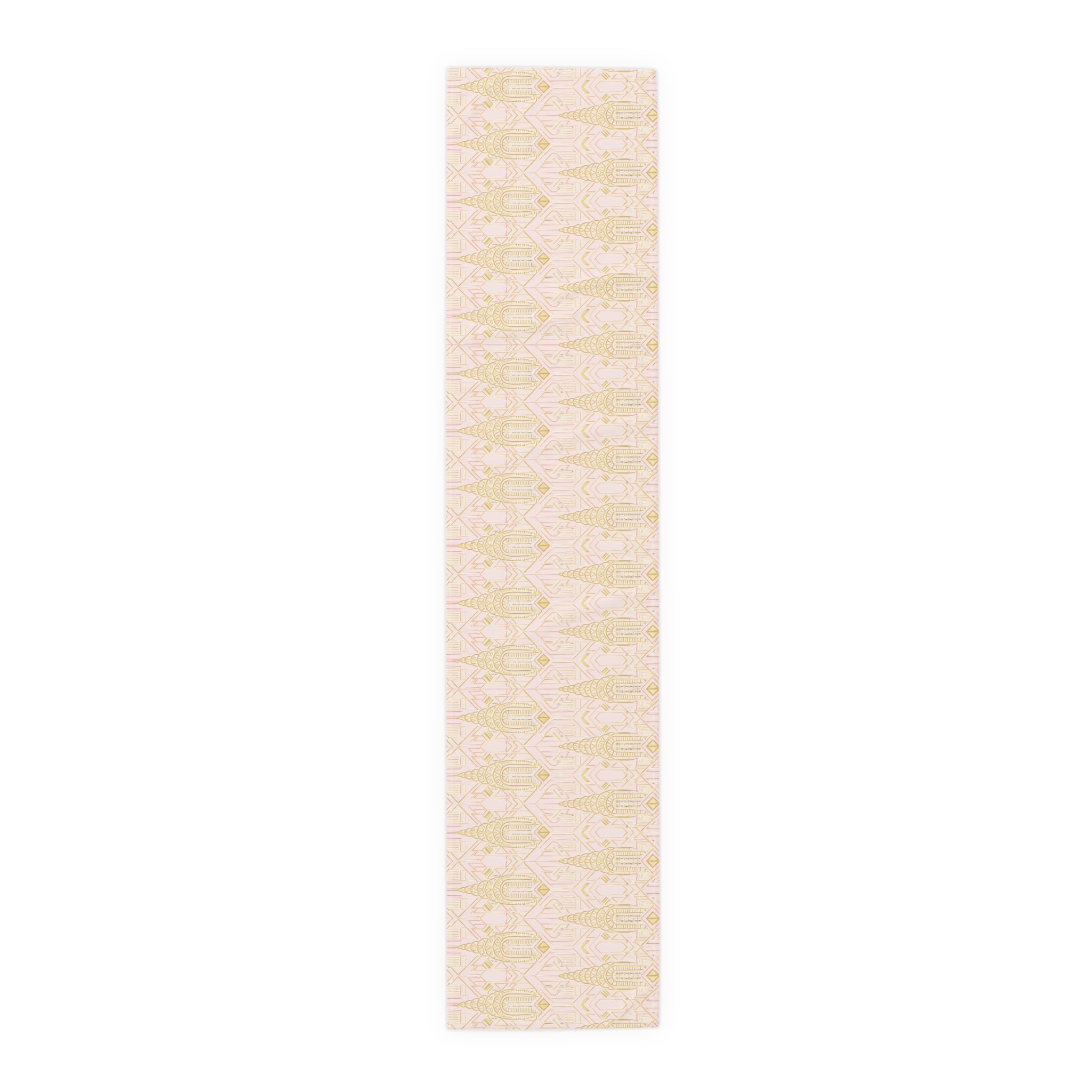 Art Deco Chrysler Building Pale Pink & Gold Table Runner — NYC Elegant Geometric Tabletop Dining Decor