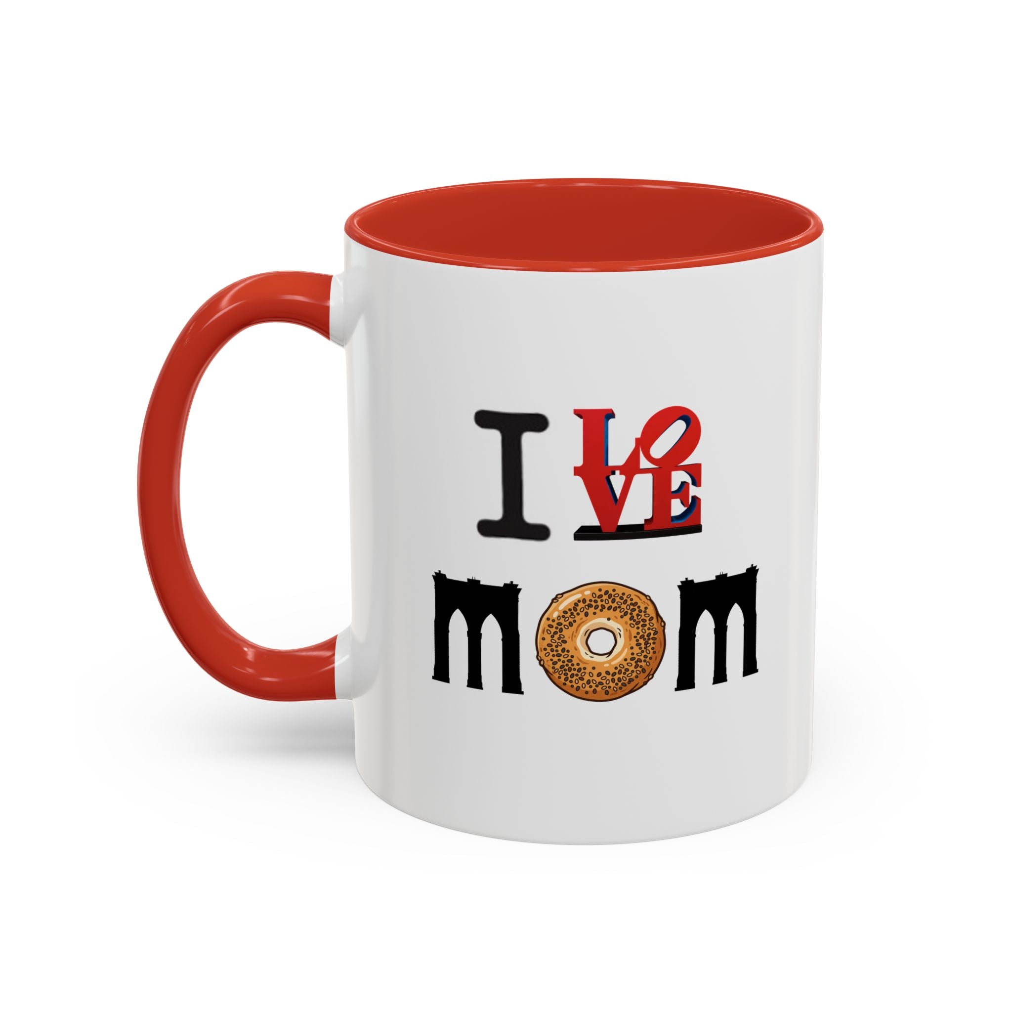 I Love NY Mom Mug | I Love Mom Mother's Day Bagel Brooklyn Bridge Accent Coffee Mug 11oz
