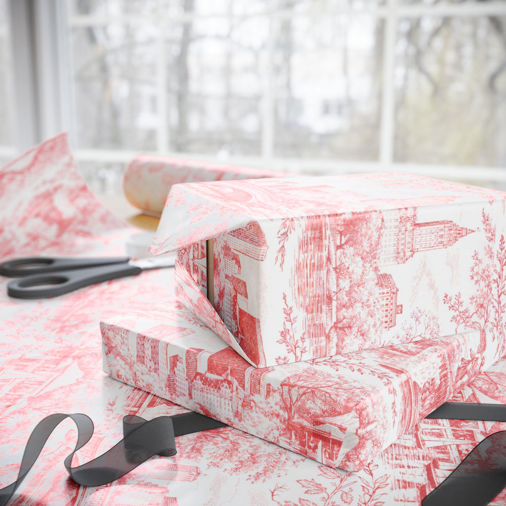 Central Park Red Toile NYC Wrapping Paper | New York City Scenic Toile Pattern Roll