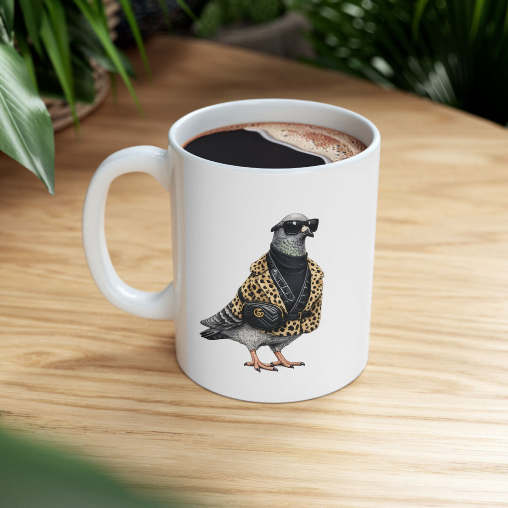 Customizable Staten Island NYC Pigeon Mug | NYC Leopard Print Bird Lovers Ceramic Coffee Cup