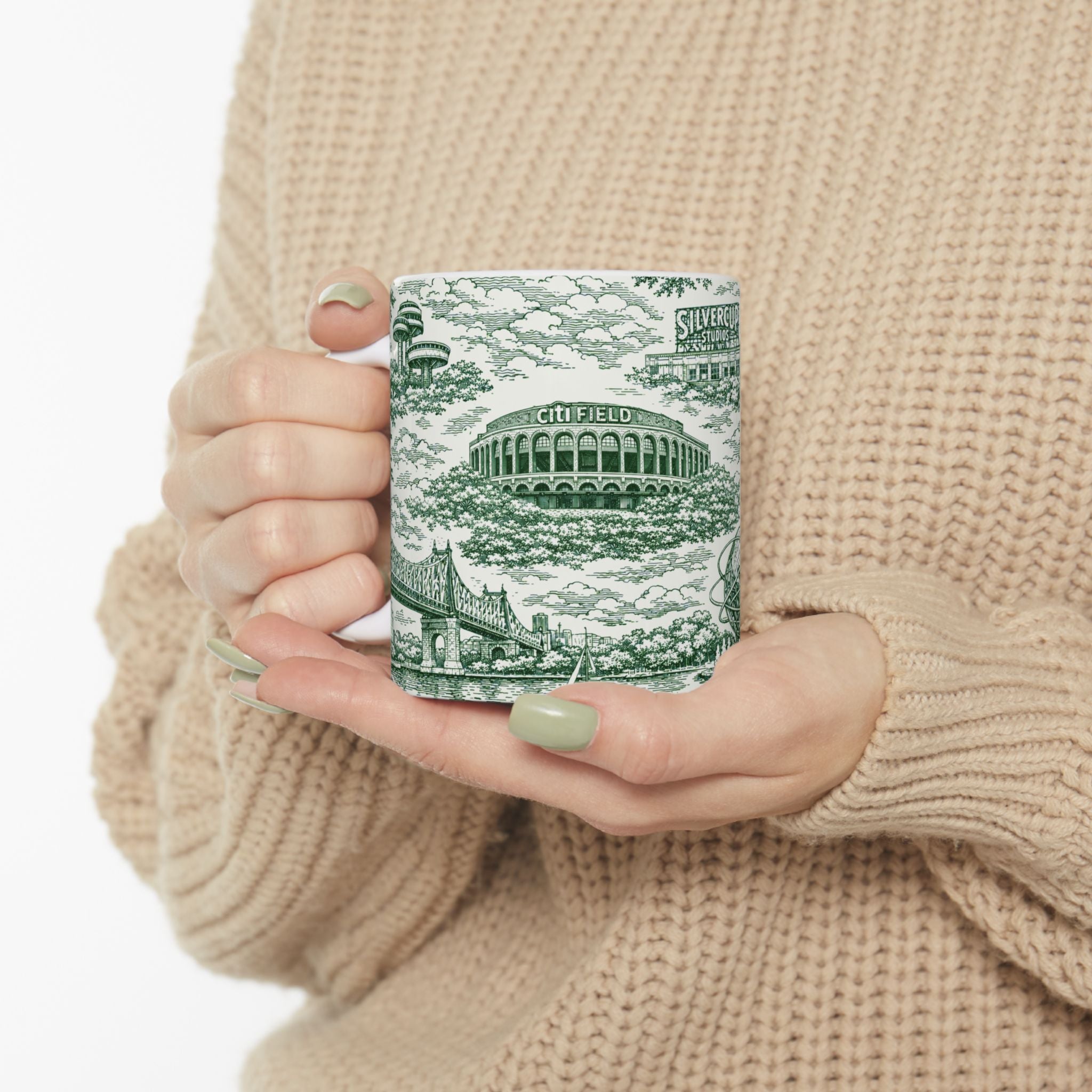 Queens Green and White Toile de Jouy Mug | Chinoiserie Ceramic Coffee Cup