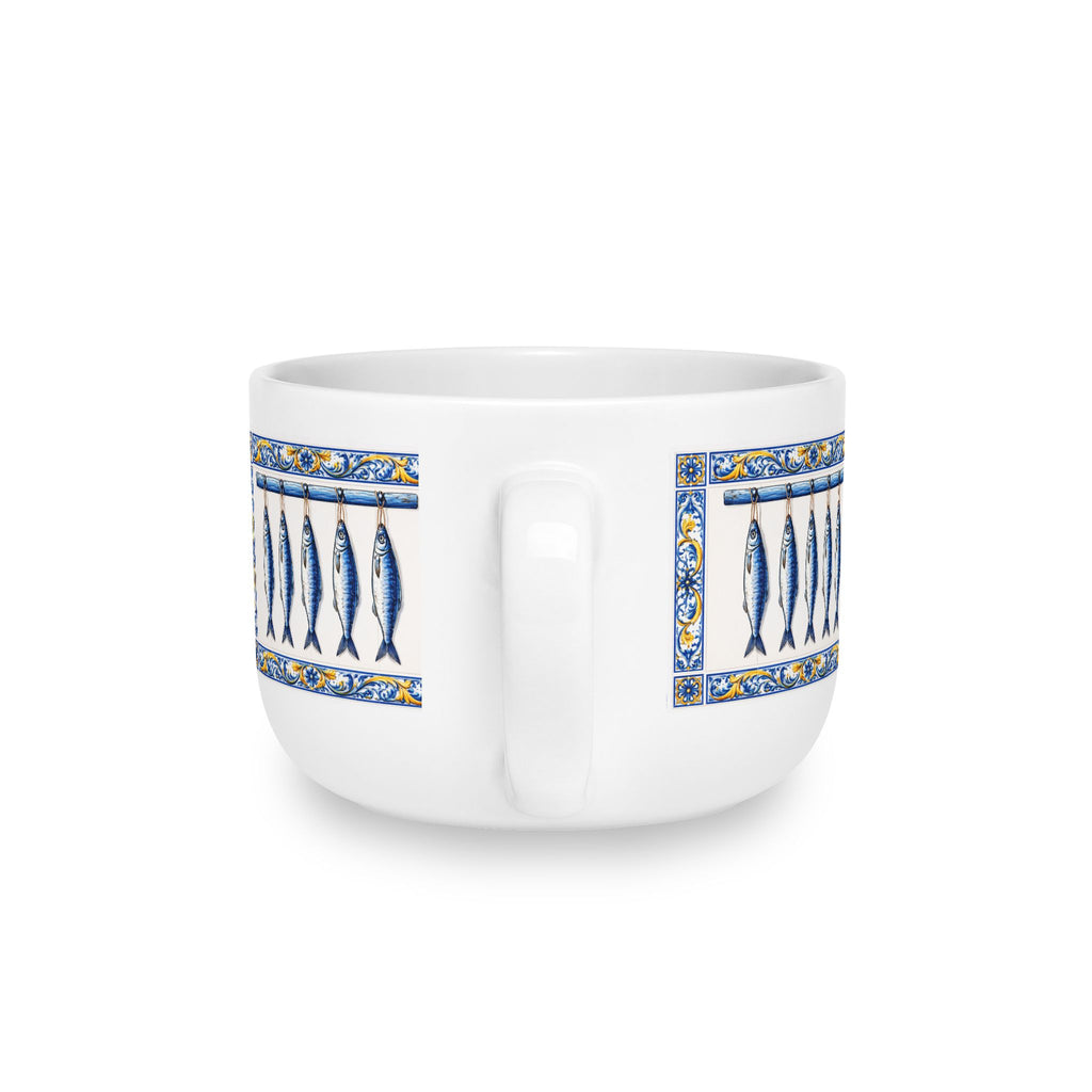 East Hampton Azulejos-style Blue and Yellow Fish Tile Bowl  25oz Ceramic Soup Bowl