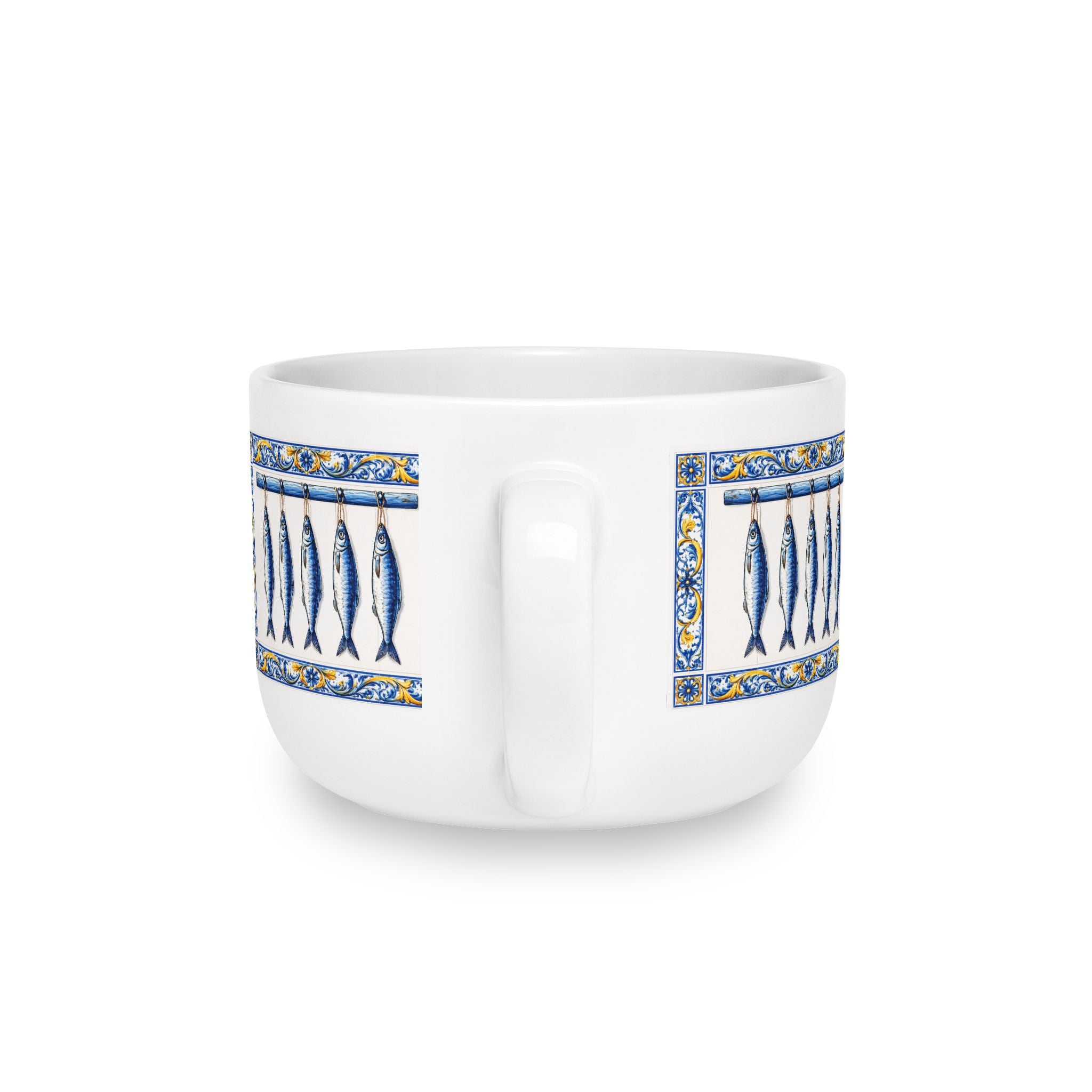 East Hampton Azulejos-style Blue and Yellow Fish Tile Bowl  25oz Ceramic Soup Bowl