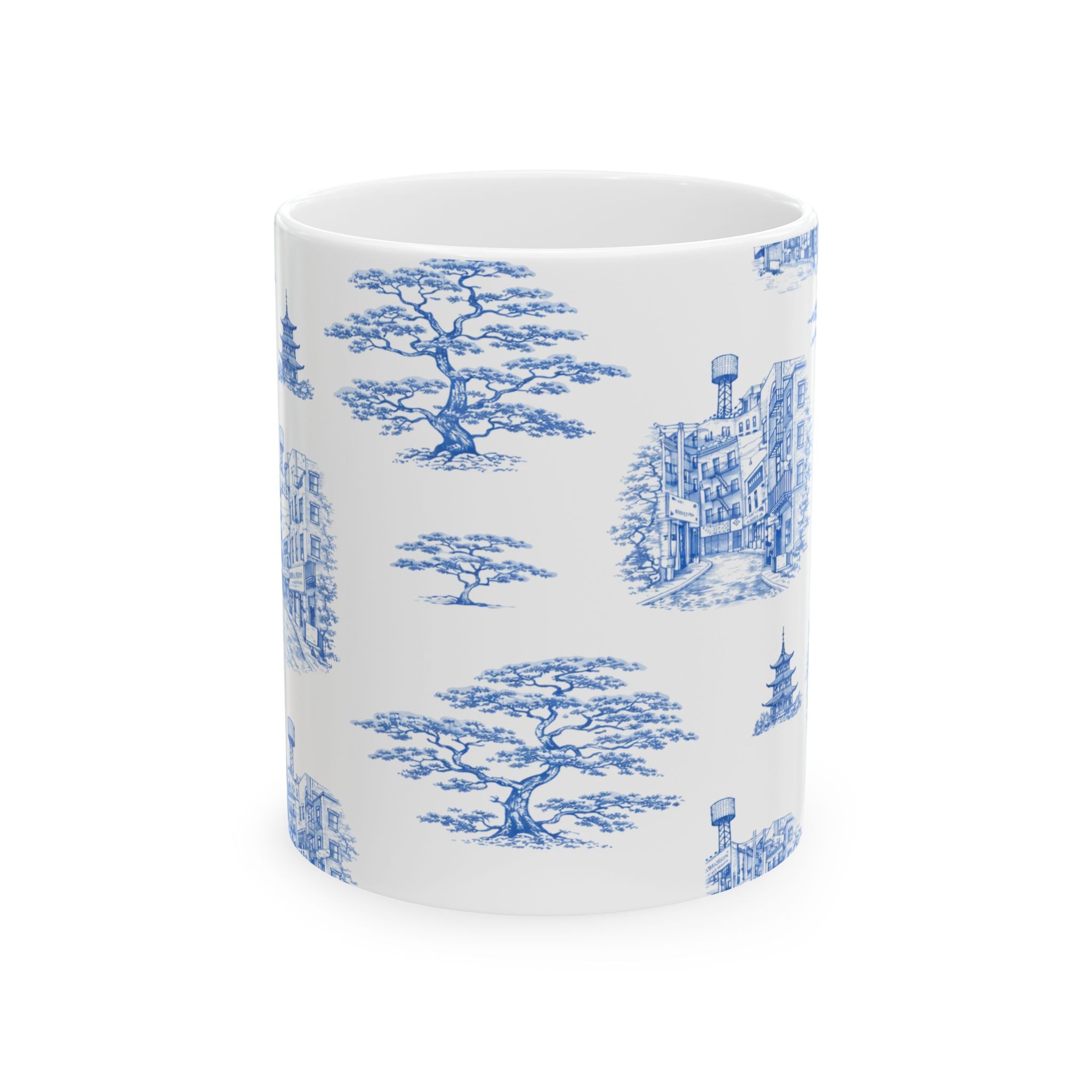 Chinatown Doyers Street Blue Toile de Jouy Mug | New York City Chinoiserie Ceramic Mug 11oz