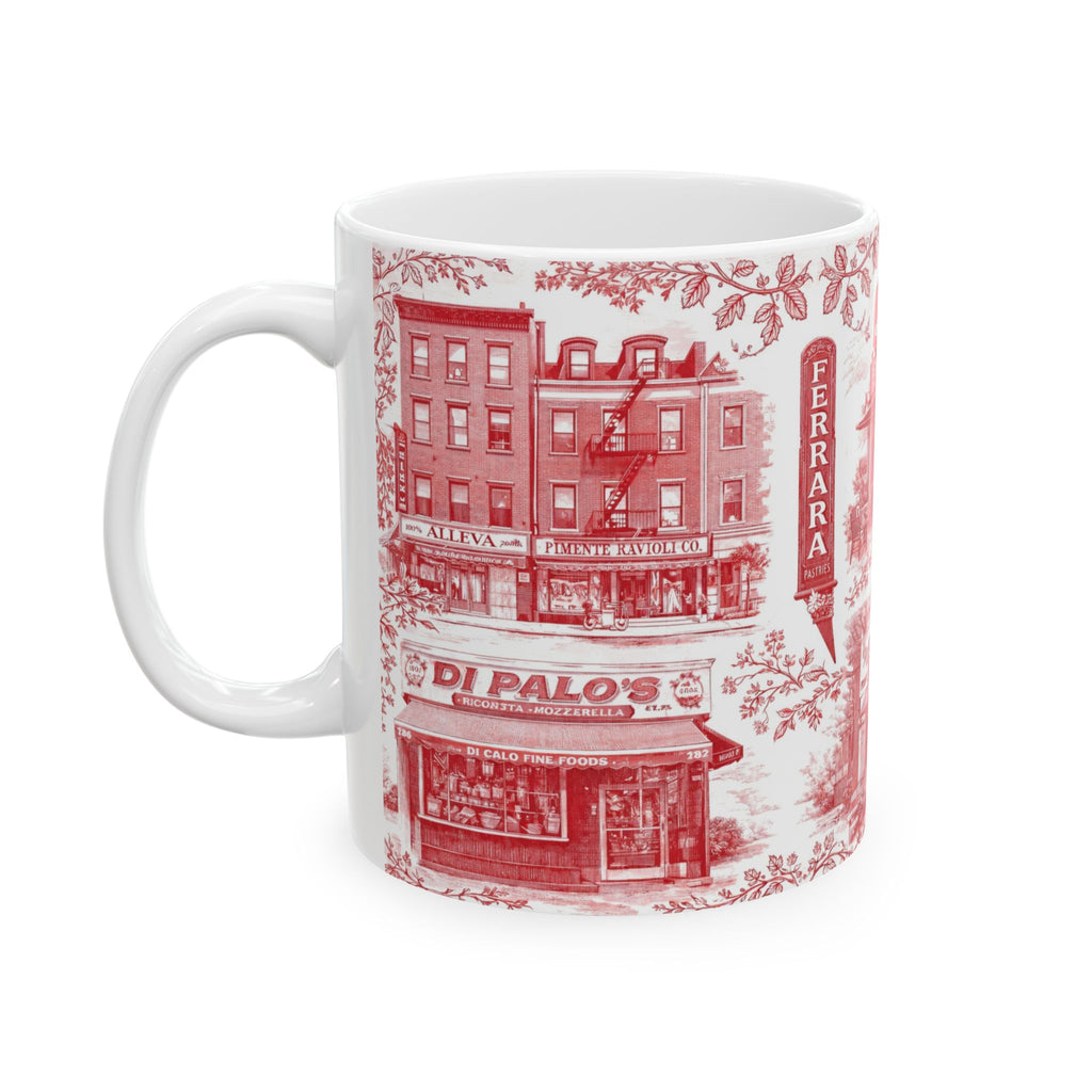Little Italy Red and White Toile Cityscape Mug | NYC Chinoiserie Ceramic Coffee Cup