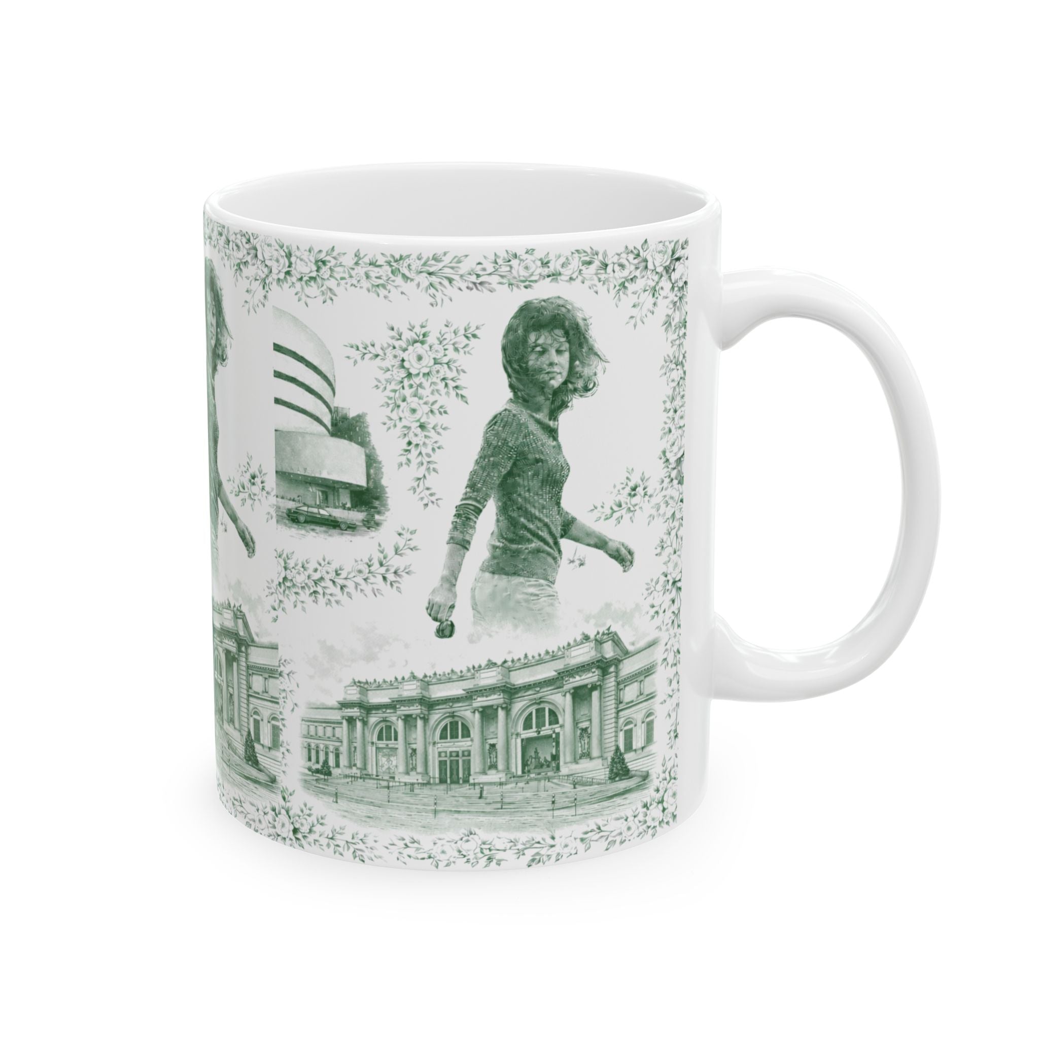 Upper East Side Green and White Toile de Jouy Mug | New York Chinoiserie Coffee Cup