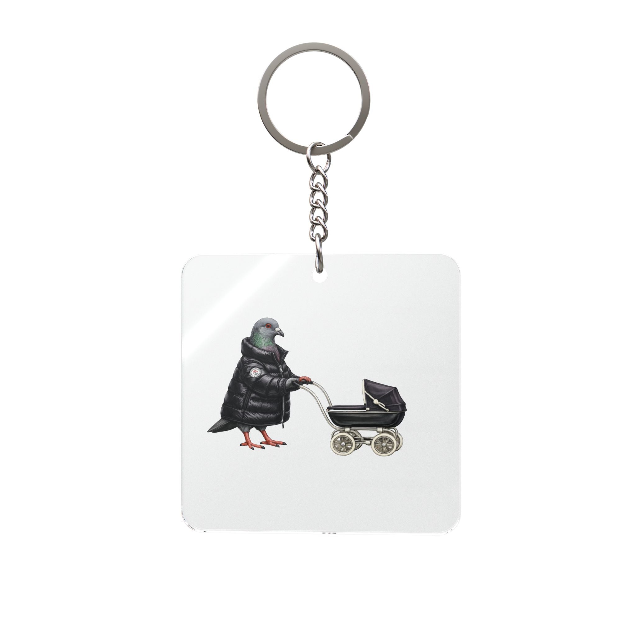 Customizable Park Slope NYC Pigeon Square Keychain | NYC Brooklyn Mommy Bird Lovers Keyring
