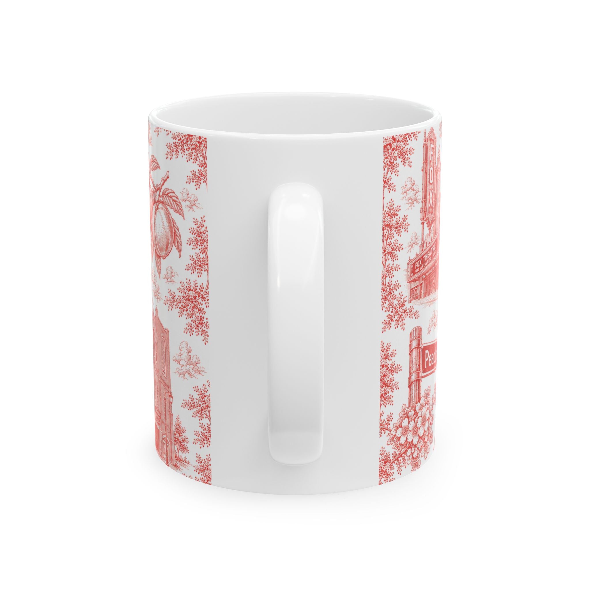 Atlanta Red Toile de Jouy Ceramic Mug — Atlanta, Georgia Skyline & Capitol Illustration (11oz)