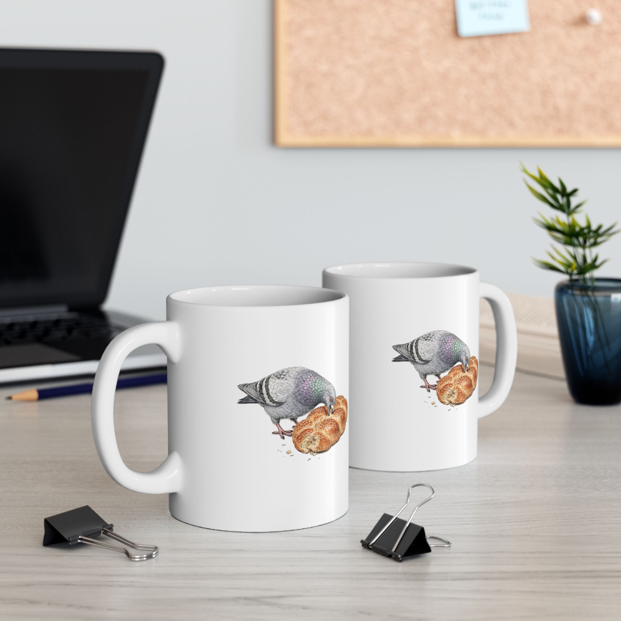 Customizable Borough Park NYC Pigeon Mug | Challah Bread Bird Lovers Ceramic Coffee Cup
