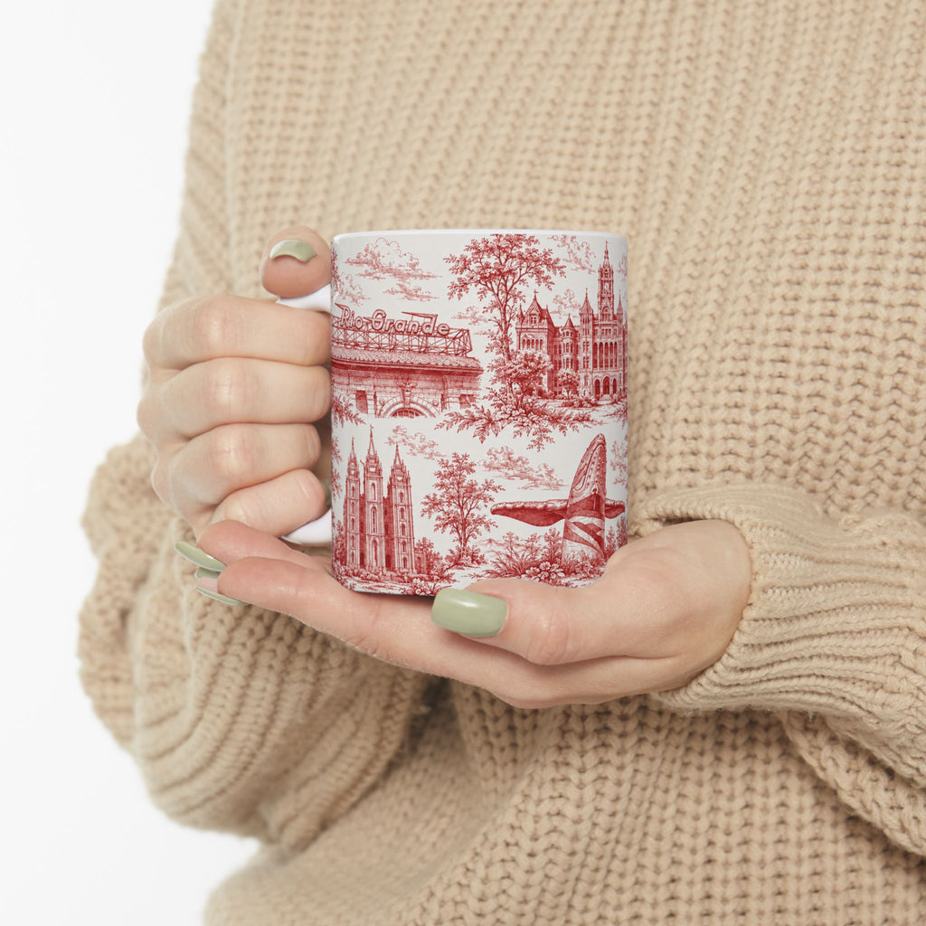 Salt Lake City Red Toile de Jouy Mug —  Ceramic Coffee Cup (11oz)