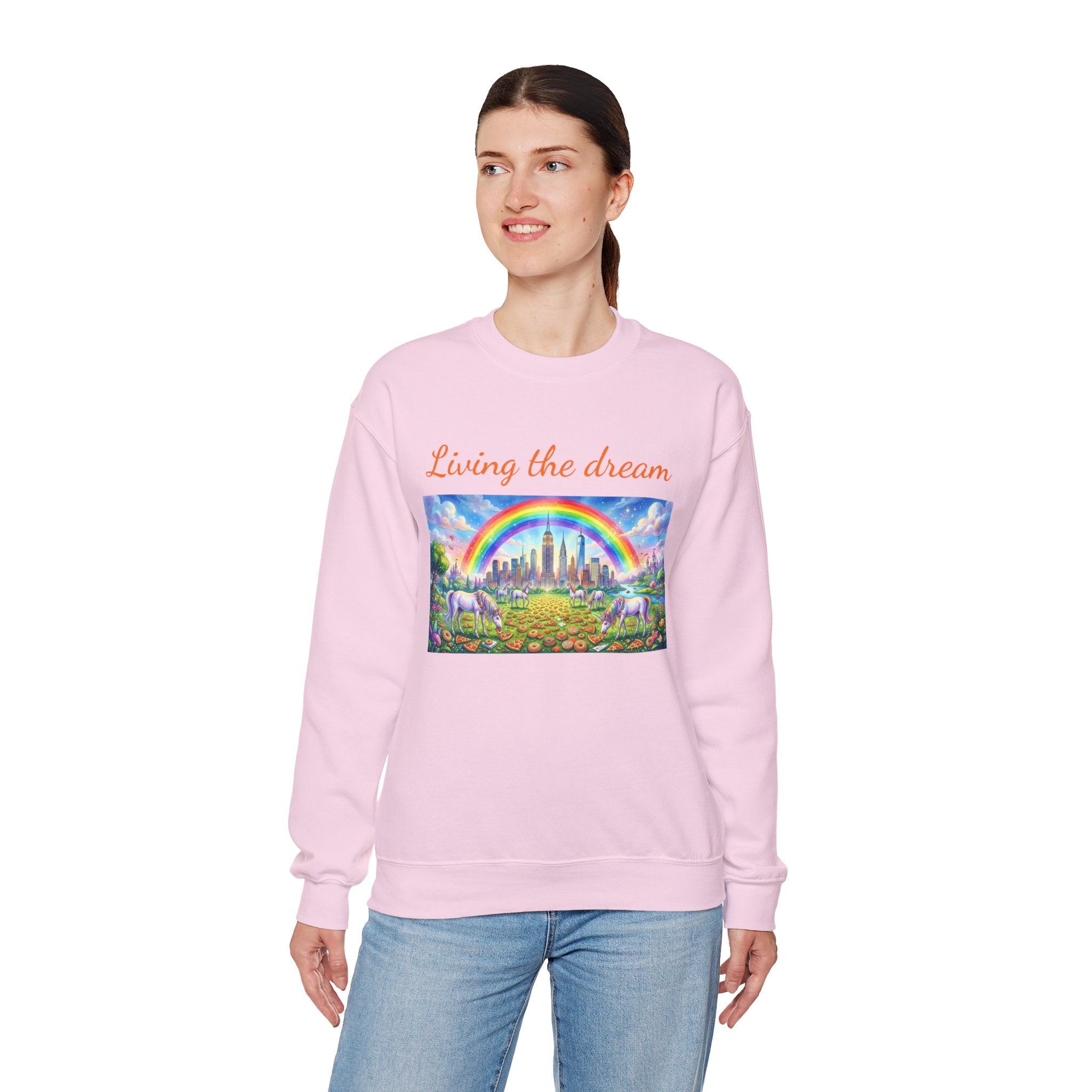 Sudadera NYC Living the Dream Nueva York Es un Cuento de Hadas con Arcoíris y Unicornios