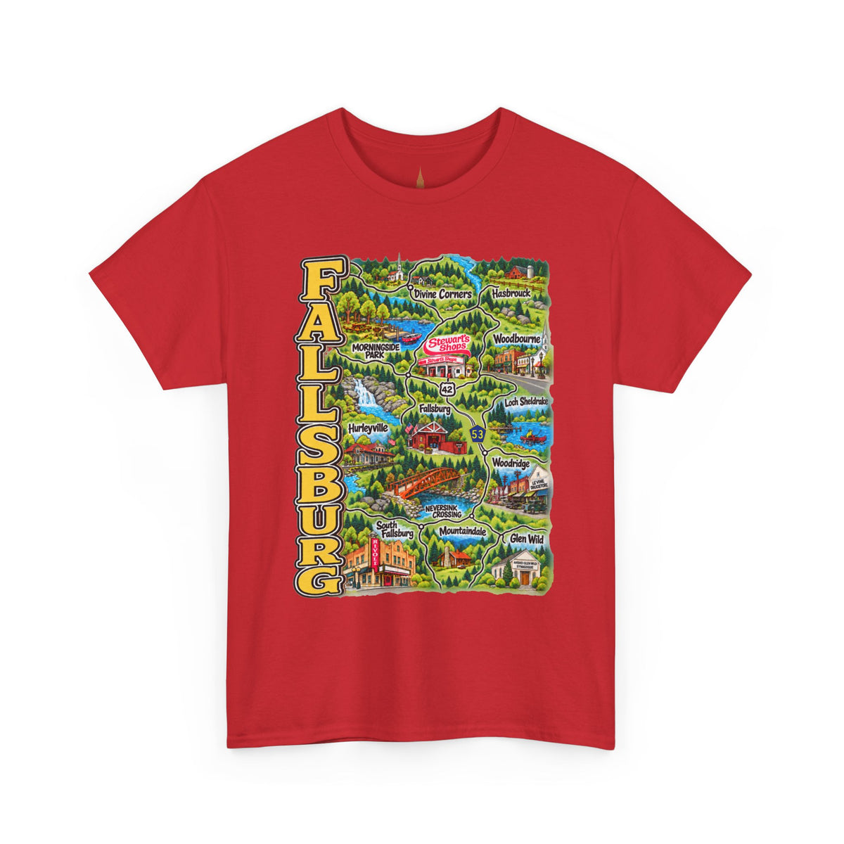 Fallsburg, NY Map T-Shirt  Catskills Upstate New York Tee