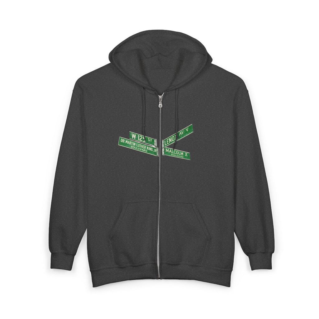 Harlem Street Sign Zip Up Hoodie   NYC Martin Luther King Malcolm X Hooded Sweatshirt