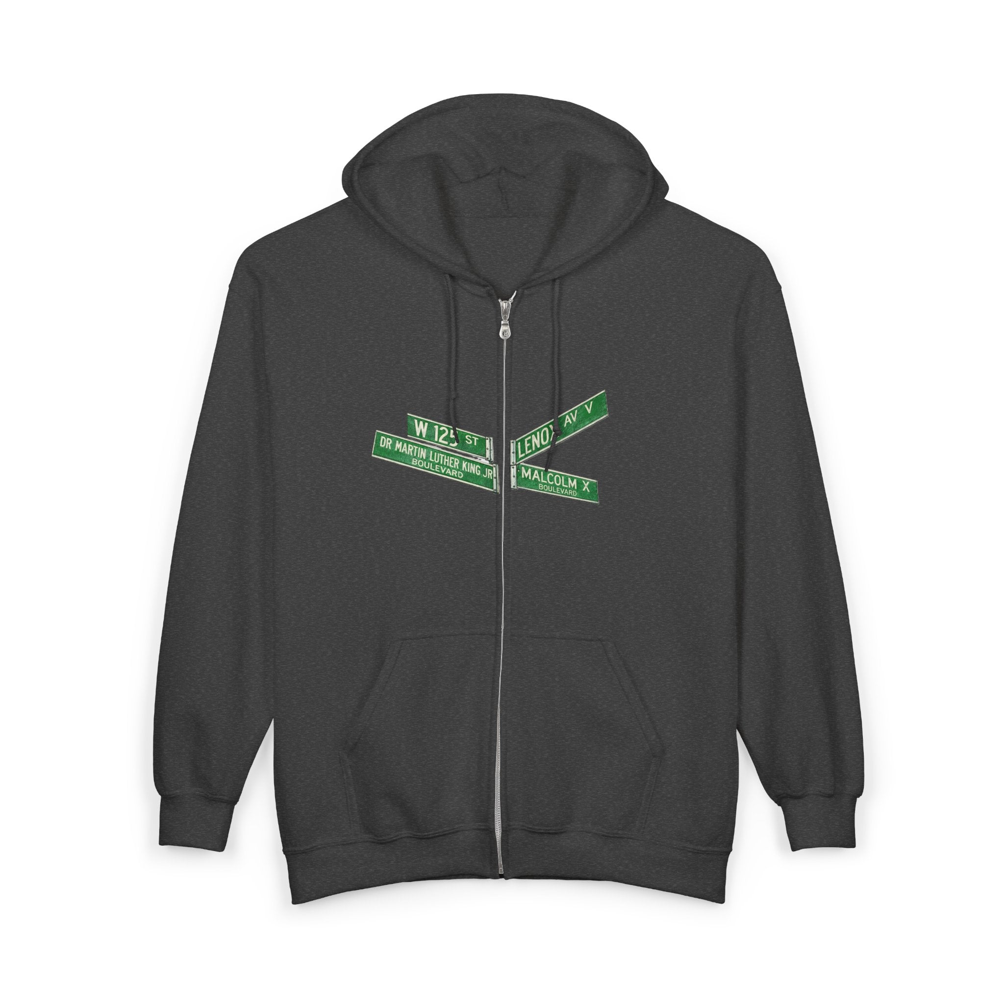 Harlem Street Sign Zip Up Hoodie   NYC Martin Luther King Malcolm X Hooded Sweatshirt