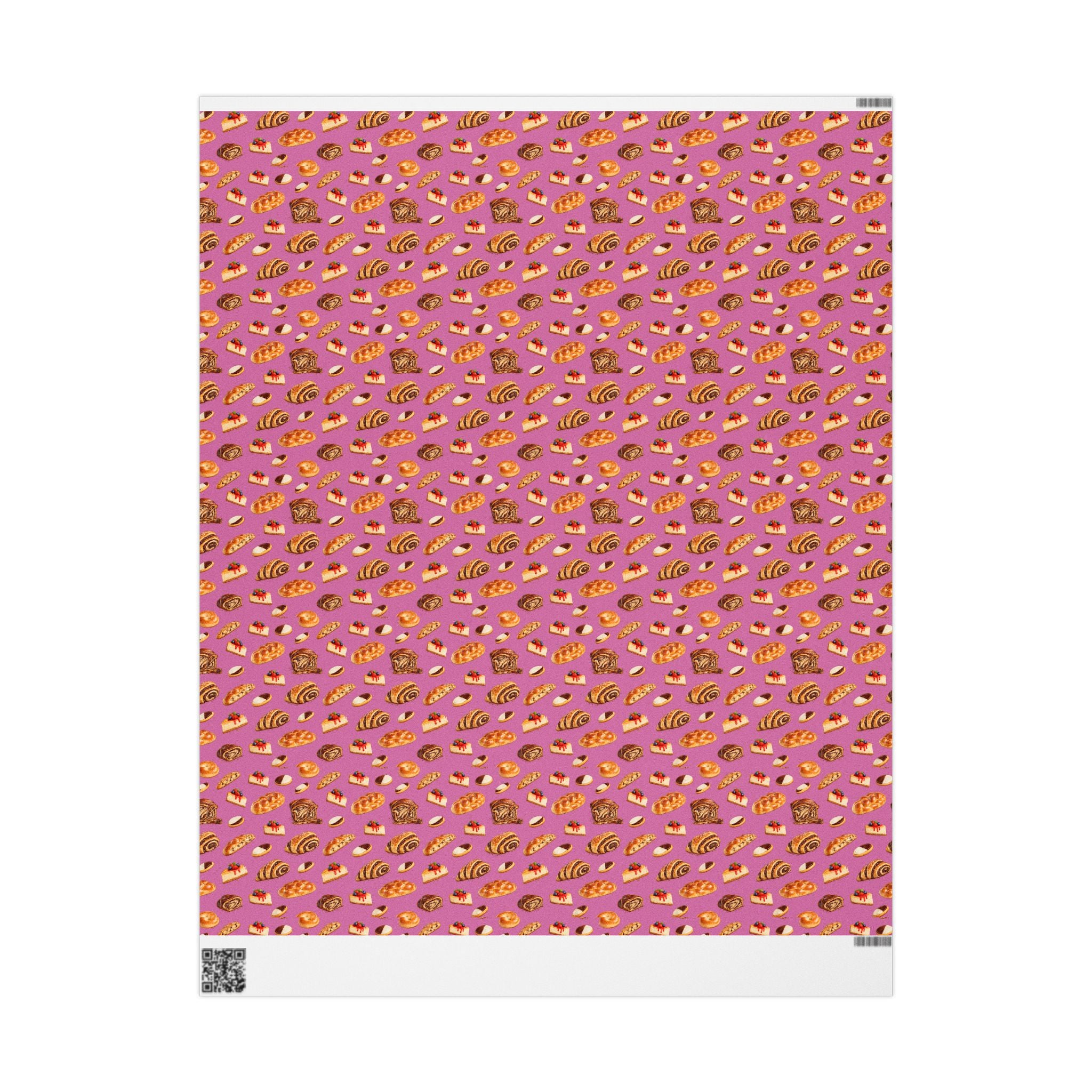 Kosher Bakery Pastries Pattern Pink Gift Wrap Paper | Bagels Challah Cheesecake Roll Gift Wrapping Paper