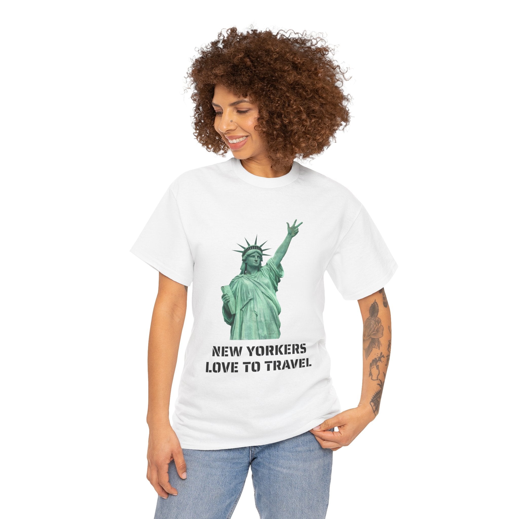 New Yorkers Love To Travel Statue of Liberty Three Points T-Shirt | NYC Jalen Brunson Basketball 3 Point Shot Tee