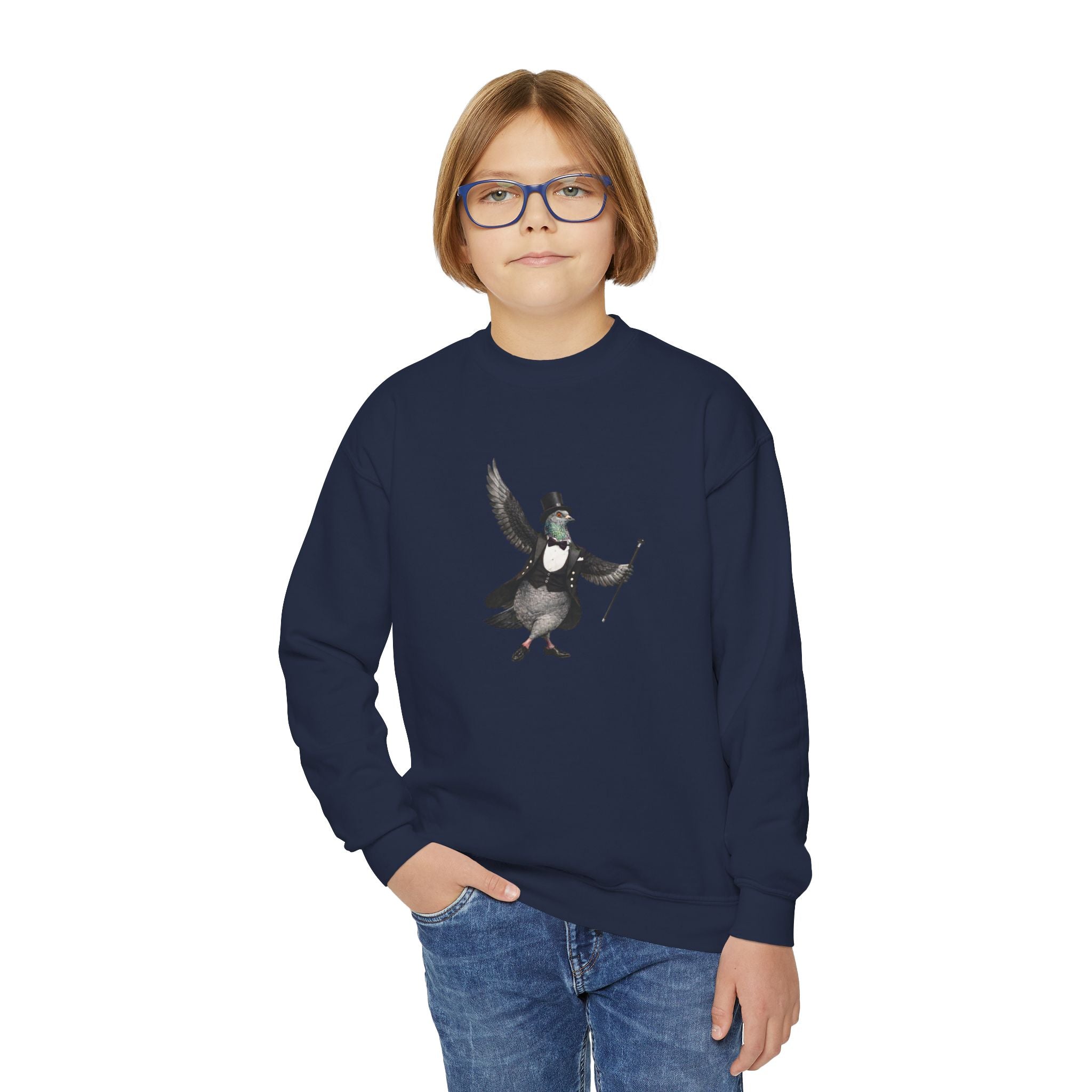 Broadway NYC Pigeon NYC Kids Crewneck Sweatshirt    New York Theater Kid Bird Lover Childrens Sweater