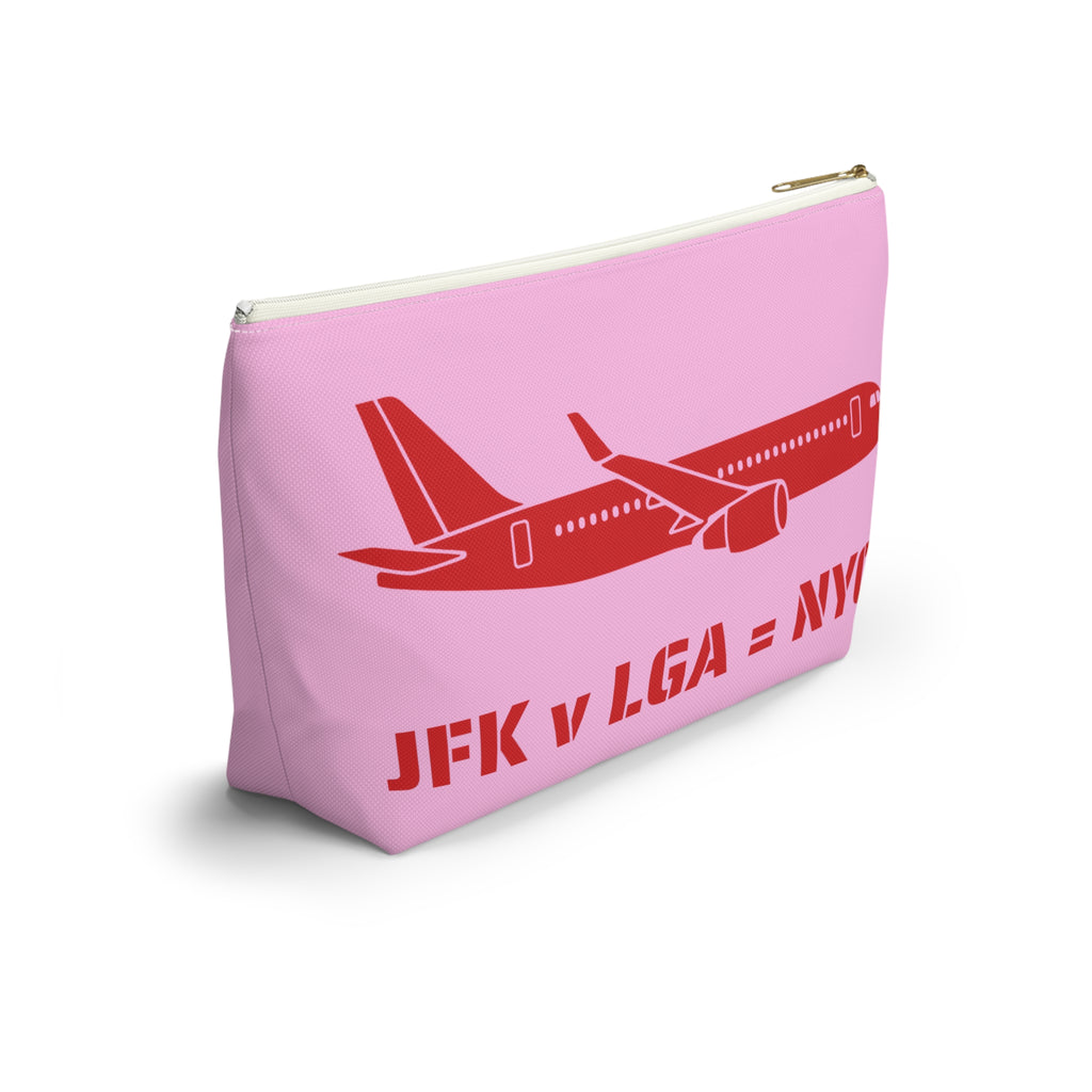 Travel Day NYC Airport Accessory Pouch — 'JFK v LGA = NYC' Travel Math Airplane Makeup Bag