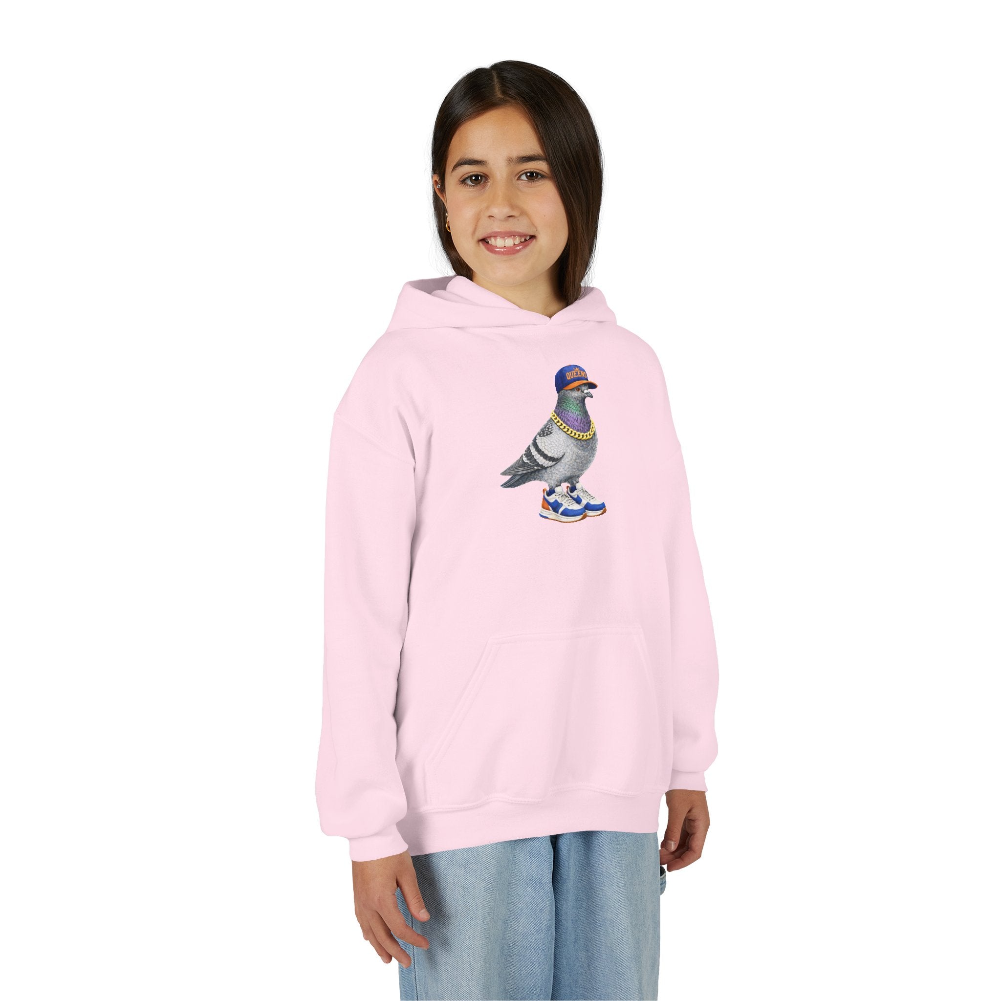 Customizable Queens NYC Pigeon NYC Kids Hoodie | New York Baseball Fan Bird Lovers Childrens Hooded Sweatshirt