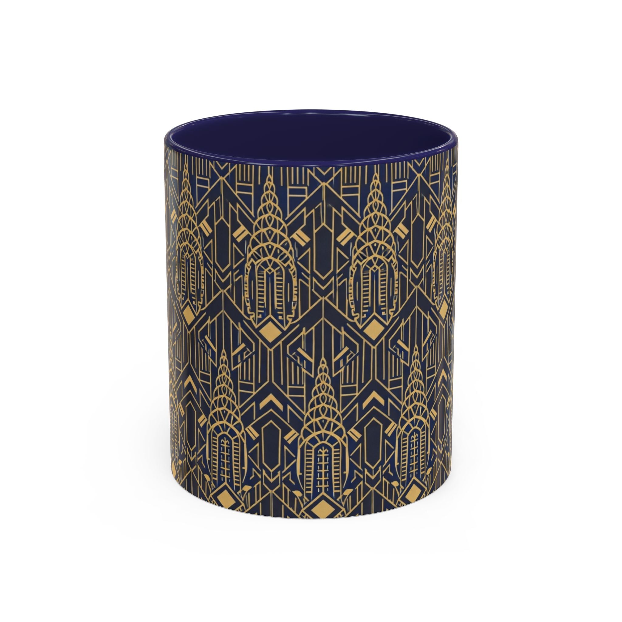 Art Deco Chrysler Building Navy & Gold Accent Coffee Mug — Manhattan Art Deco Pattern 11 oz