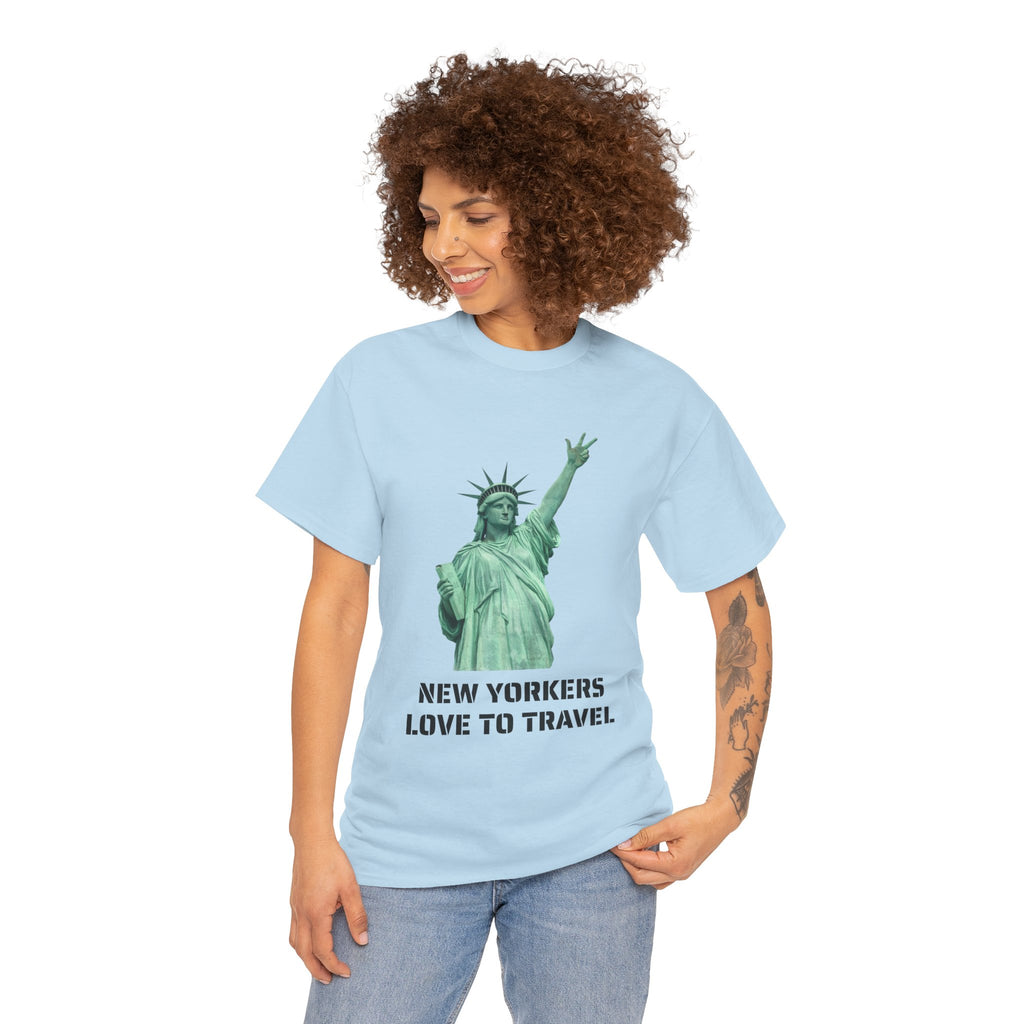 New Yorkers Love To Travel Statue of Liberty Three Points T-Shirt | NYC Jalen Brunson Basketball 3 Point Shot Tee