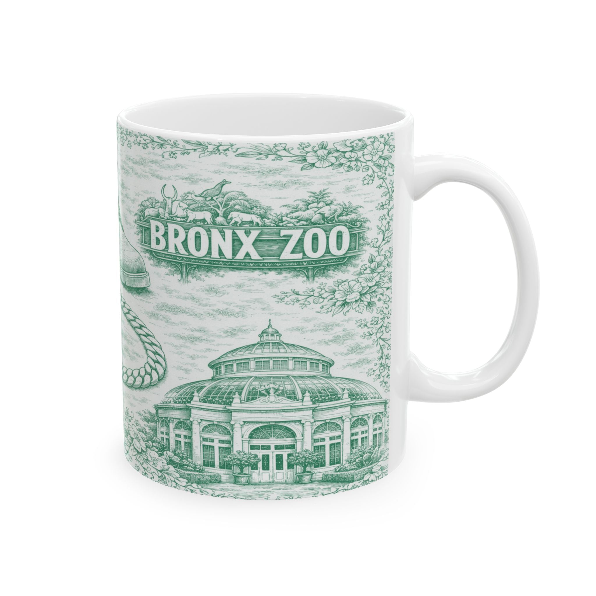 Bronx Green Toile de Jouy Mug | NYC Chinoiserie Ceramic Coffee Cup