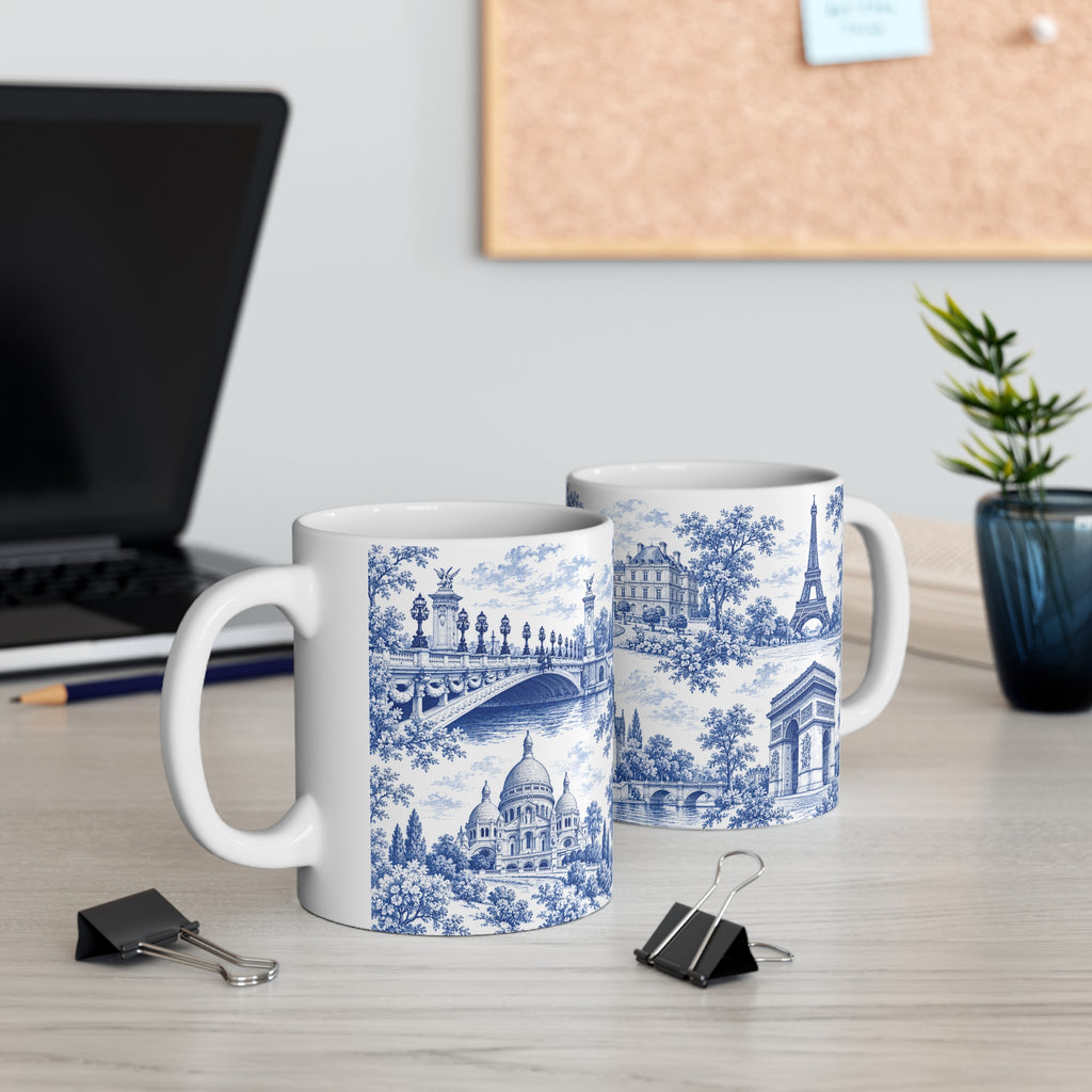Paris Blue and White Toile Ceramic Mug —  (11oz; Ships from Europe)