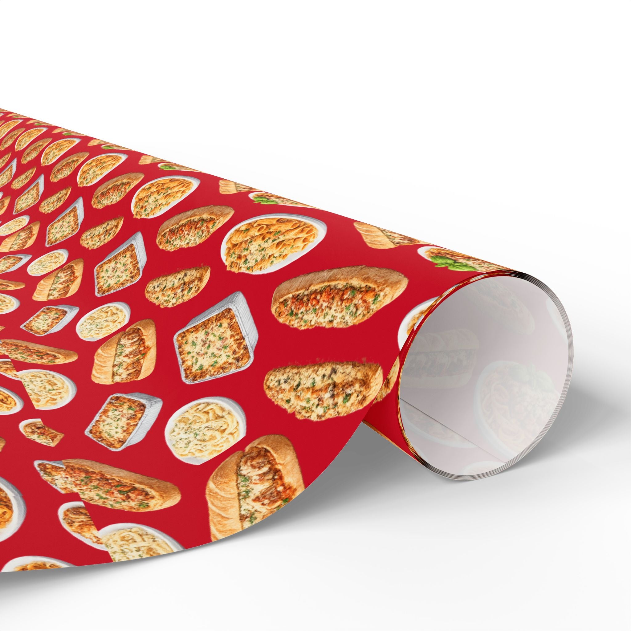 Italian Food Pattern Red Gift Wrap Paper | Pasta Spaghetti Rigatoni Meatball Sub Wrapping Paper Roll, Foodie Party Wrap