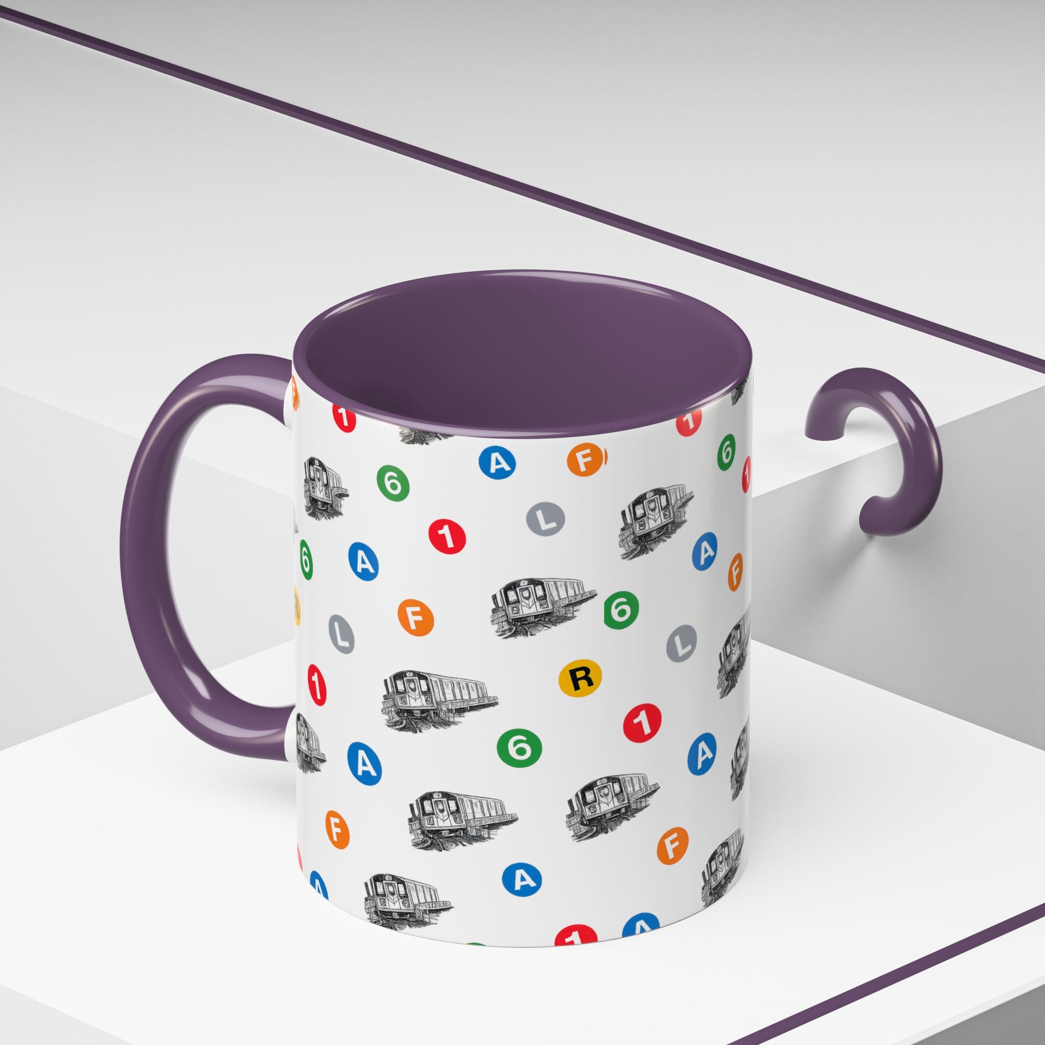 New York Subway Train Transit Icons Mug | NYC Metro Subway Pattern Accent Coffee Tea Mug 11oz