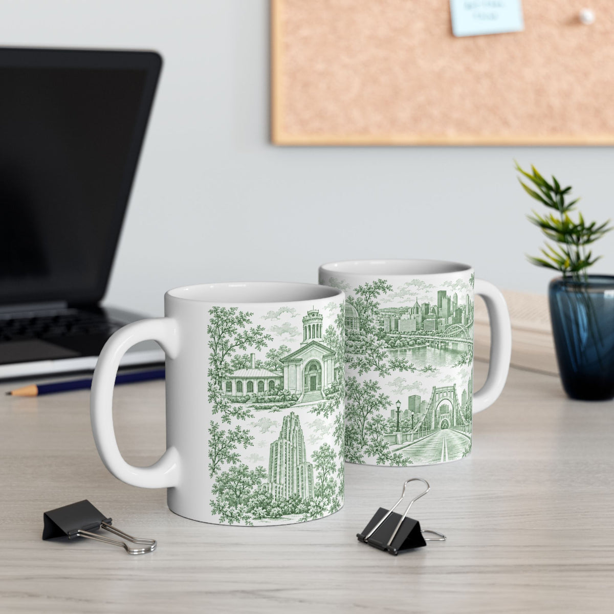 Pittsburgh Green Toile de Jouy Ceramic Mug — Pennsylvania Chinoiserie (11oz)