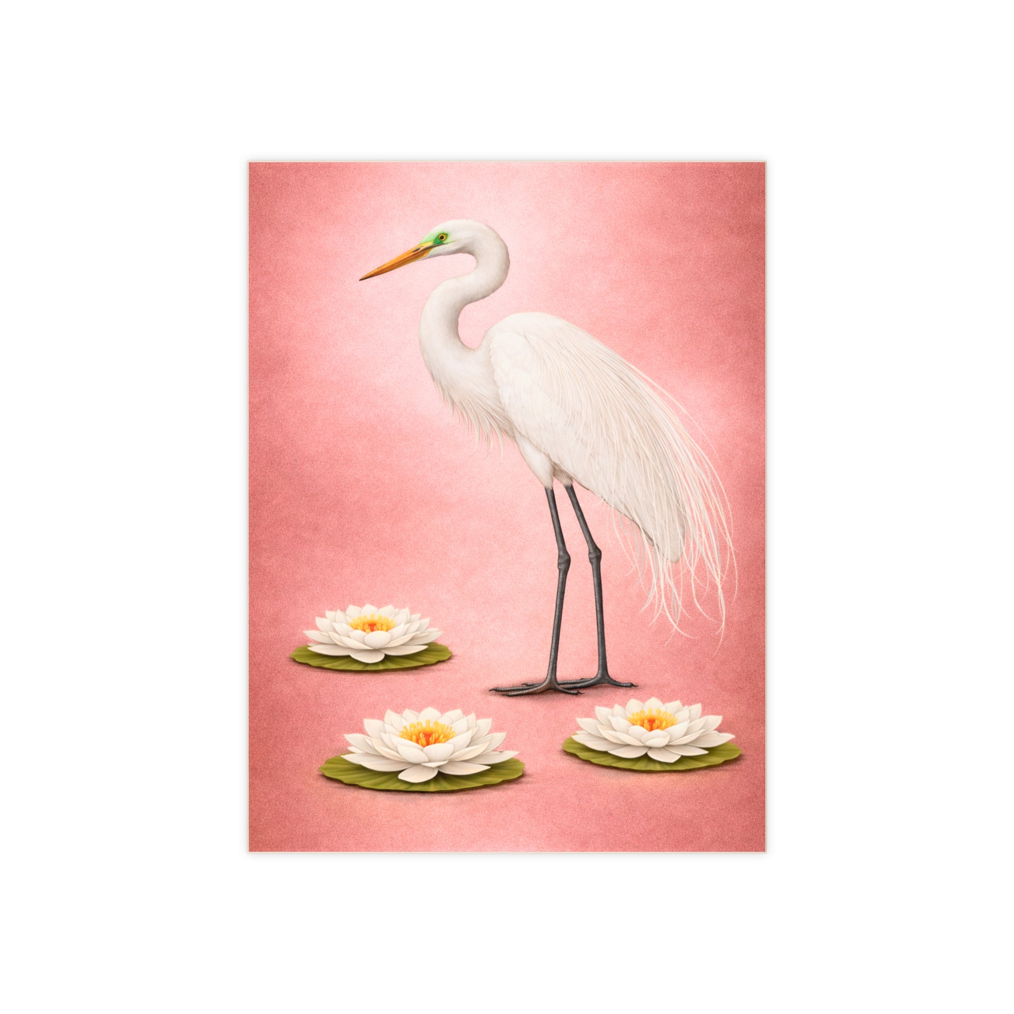 Jamaica Bay Art Deco Great Egret on Rose Gold Ceramic Shower Tile - Coastal Ceramic Bath Tile