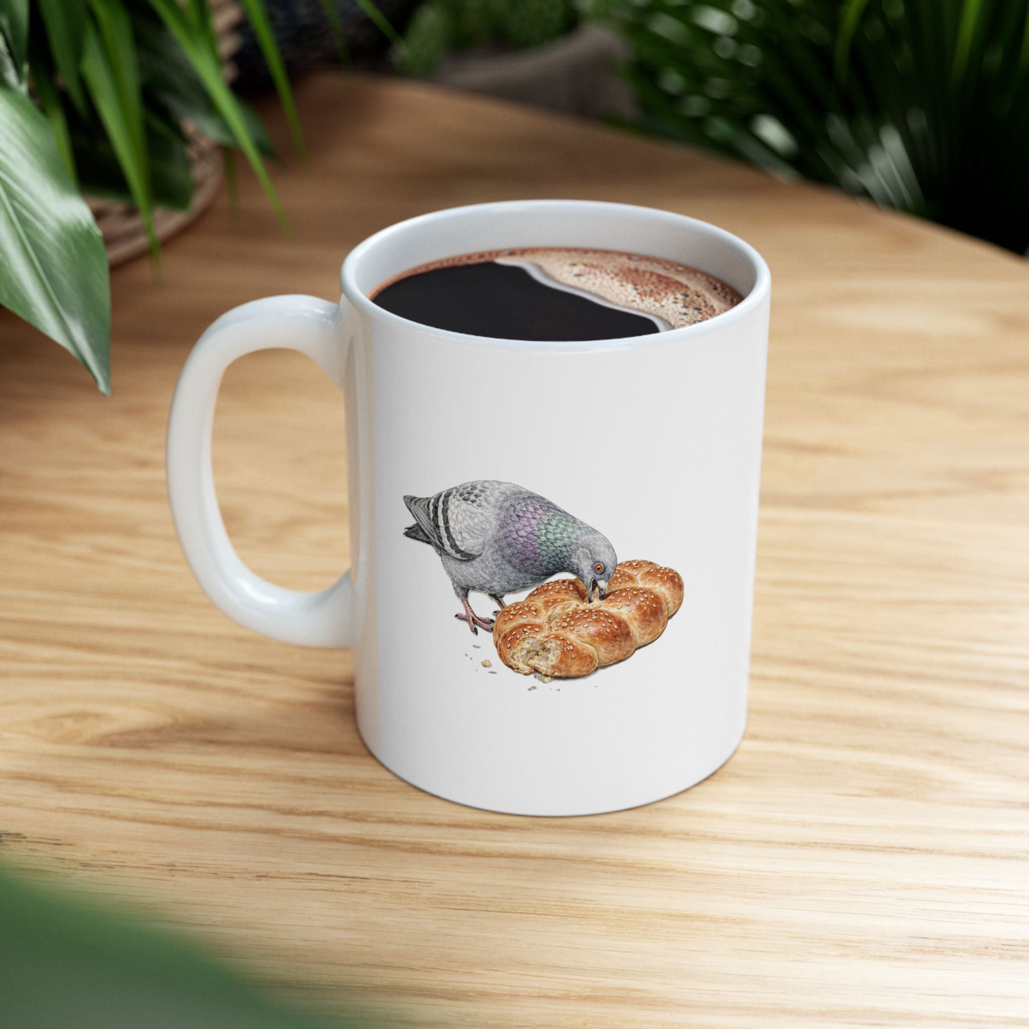 Customizable Borough Park NYC Pigeon Mug | Challah Bread Bird Lovers Ceramic Coffee Cup