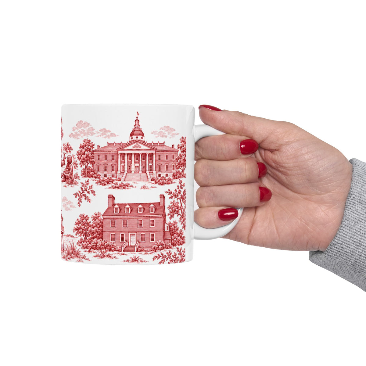 Annapolis Red Toile de Jouy Ceramic Mug – Vintage Scenic 11oz