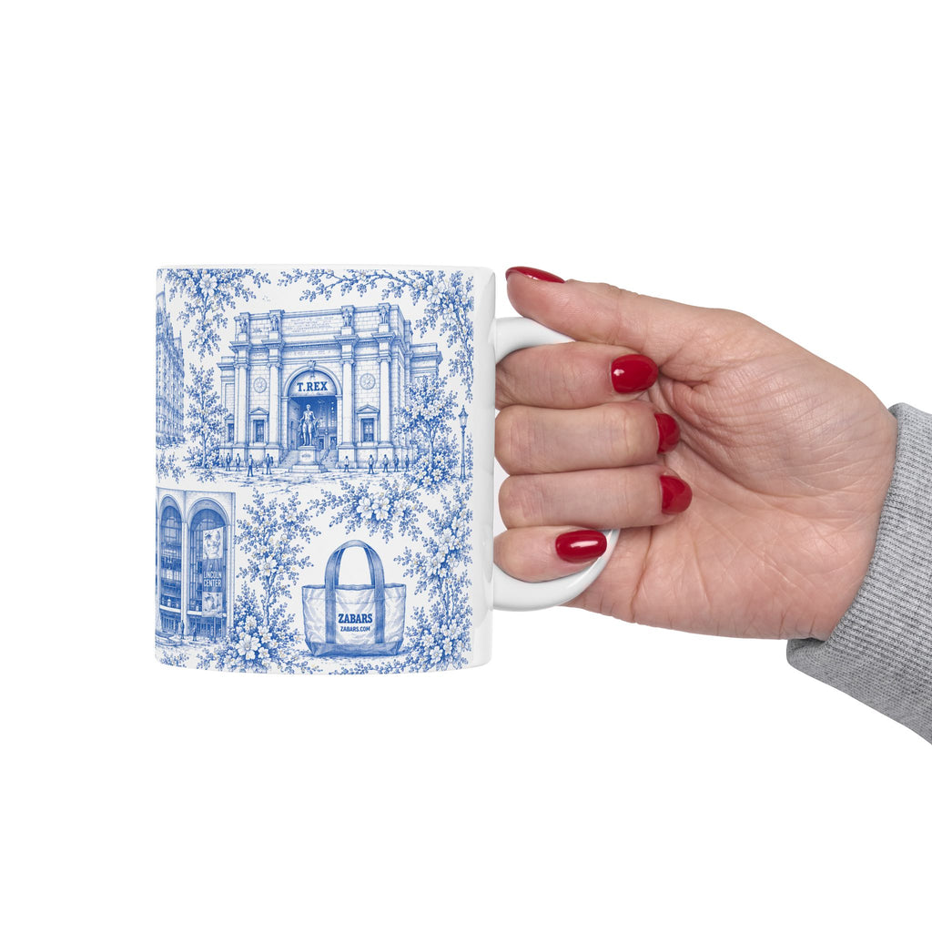 Upper West Side Blue Toile de Jouy Mug | New York Chinoiserie Ceramic Coffee Cup