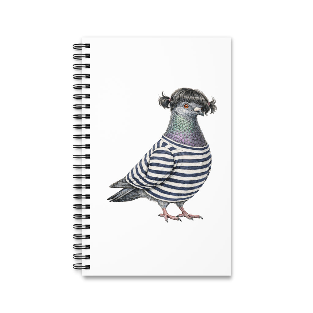 Customizable Williamsburg NYC Pigeon Spiral Journal | Brooklyn Mona Lisa Hipster Bird Lovers Notebook