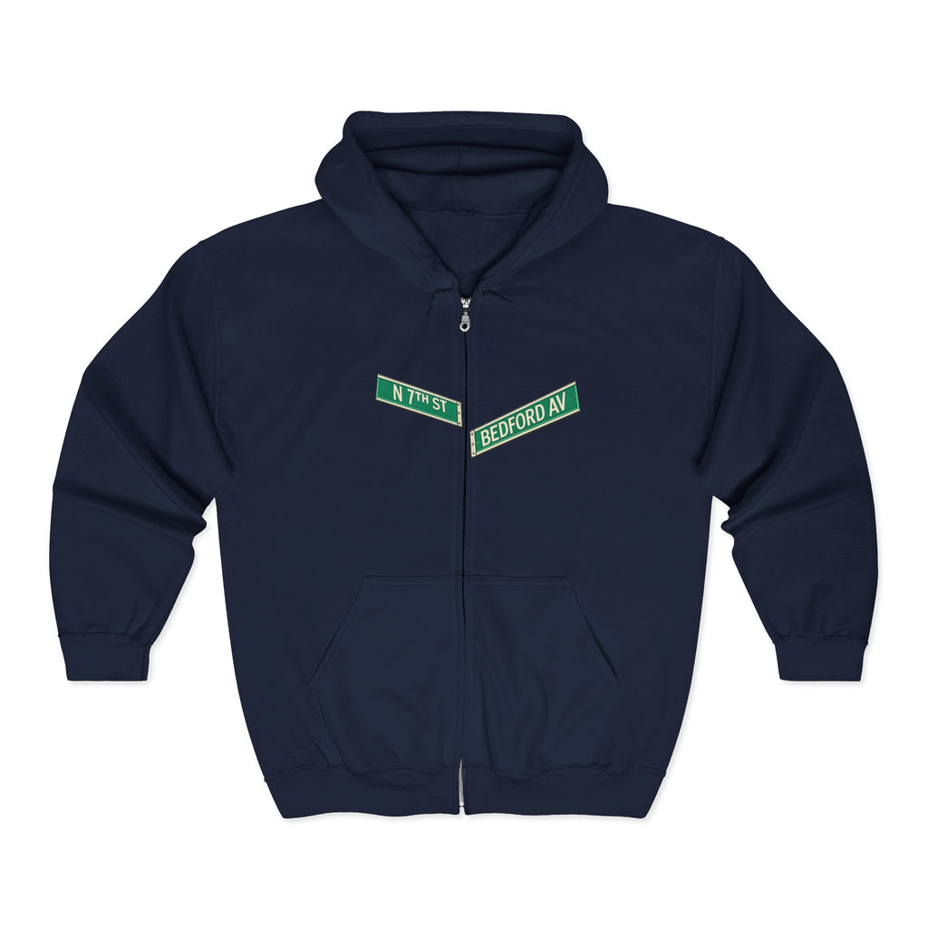 Sudadera con capucha y cremallera con letrero de Williamsburg Street | Sudadera con capucha Brooklyn Bedford Avenue North 7th