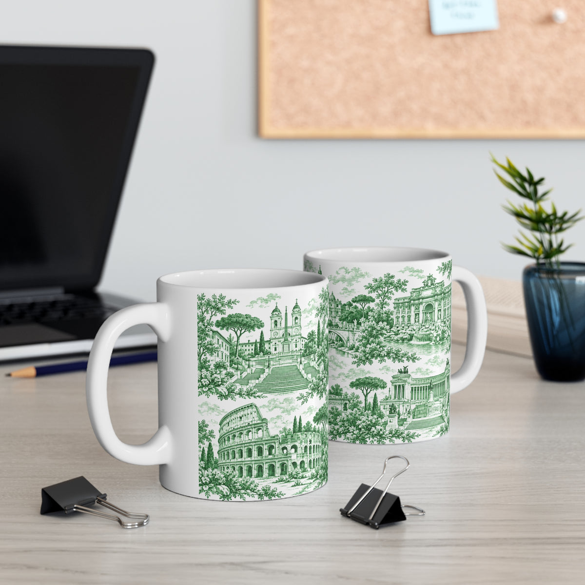 Rome Green Toile de Jouy Ceramic Mug —  (11oz; Ships from Europe)